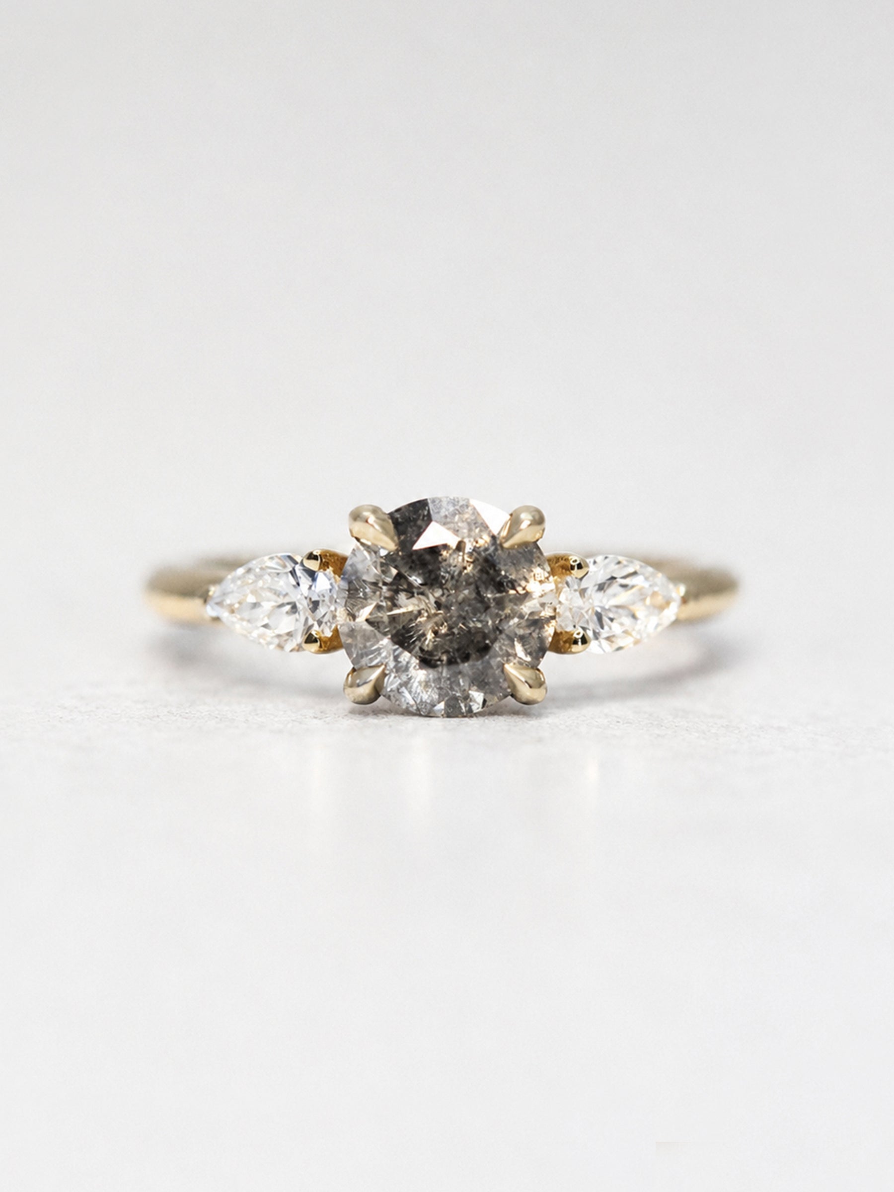 Round Salt & Pepper Three Stone Engagement Ring
