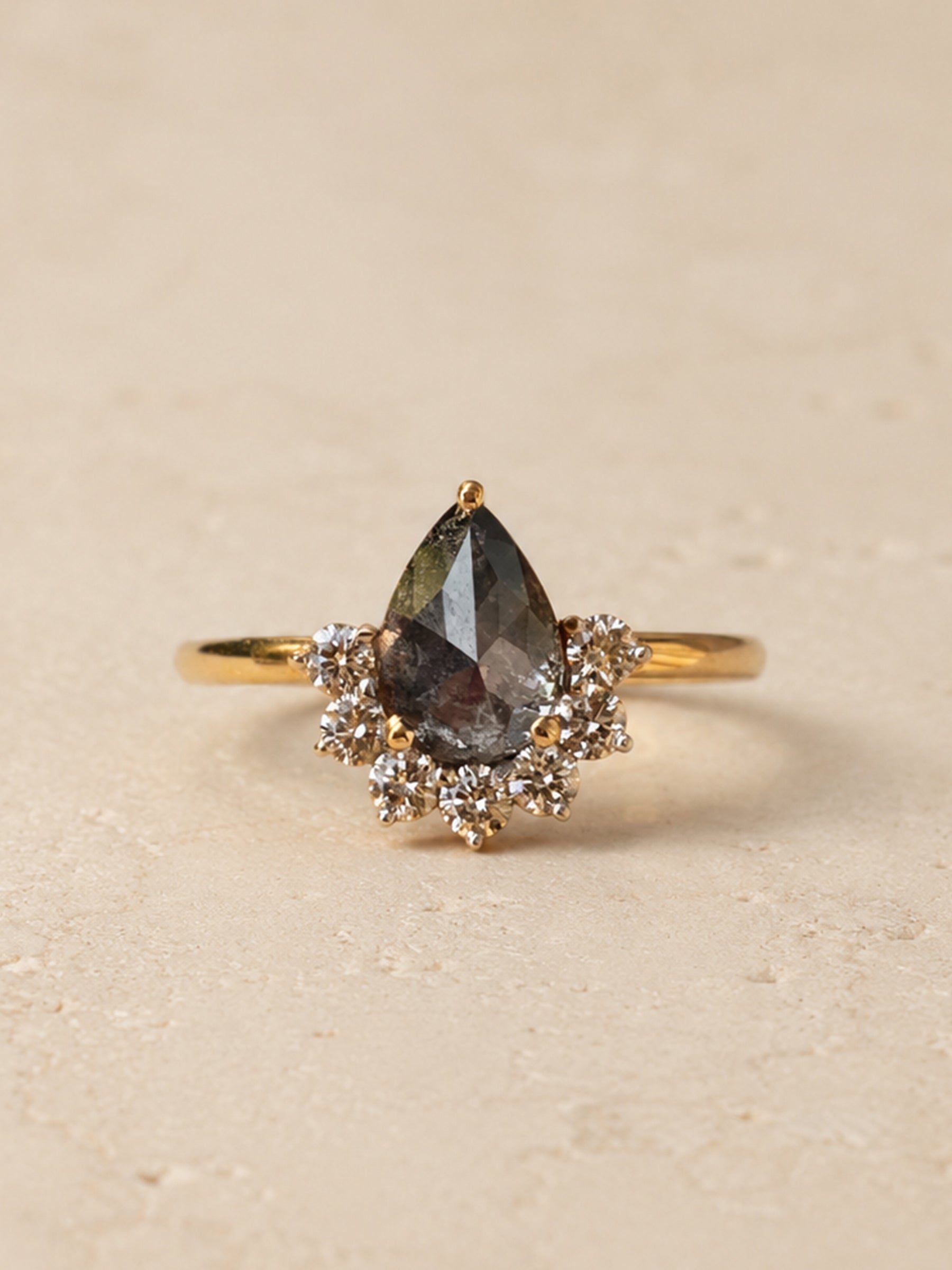 Pear Salt and Pepper Diamond Halo Engagement Ring