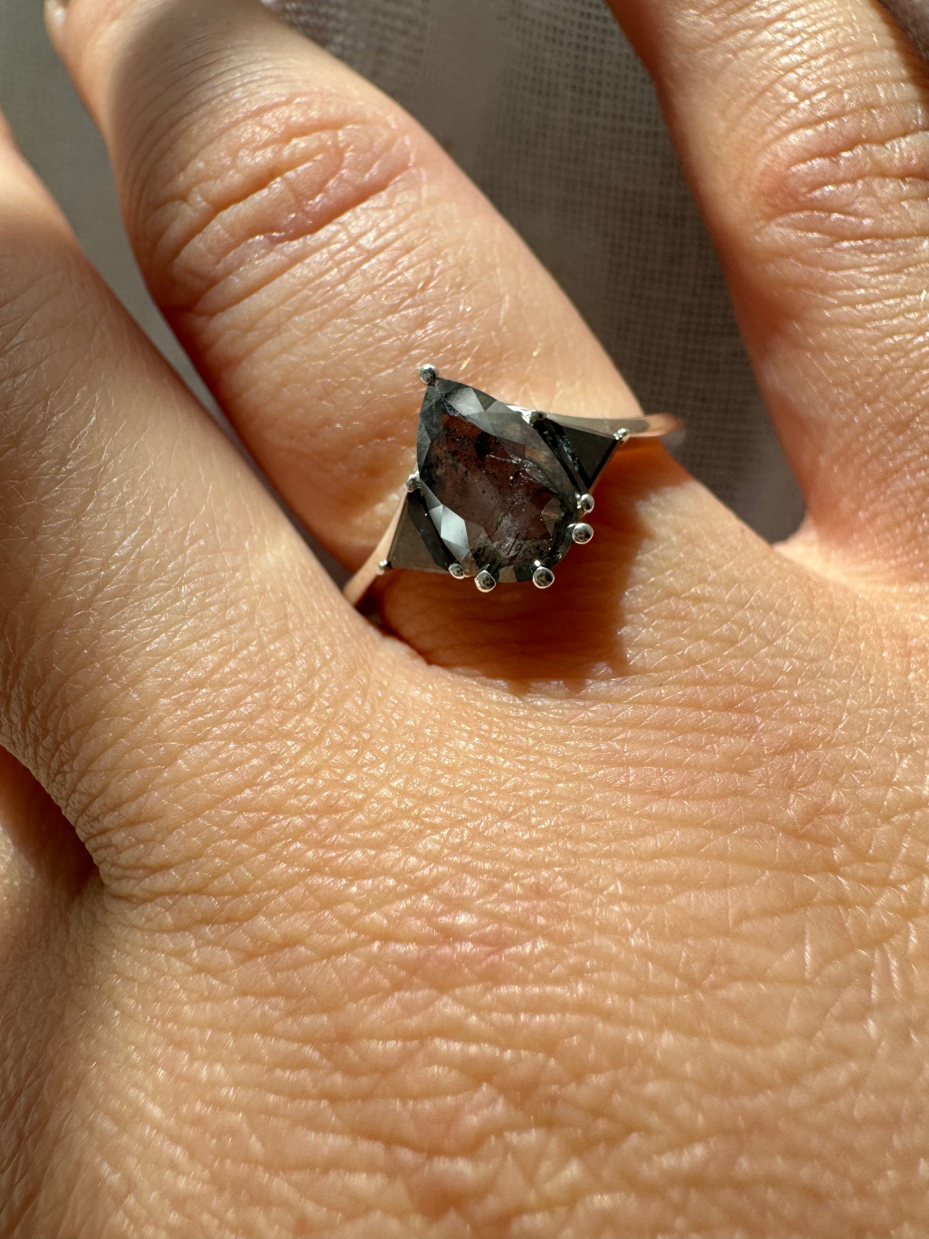 Salt & Pepper Pear Diamond and Black Onyx Custom Engagement Ring