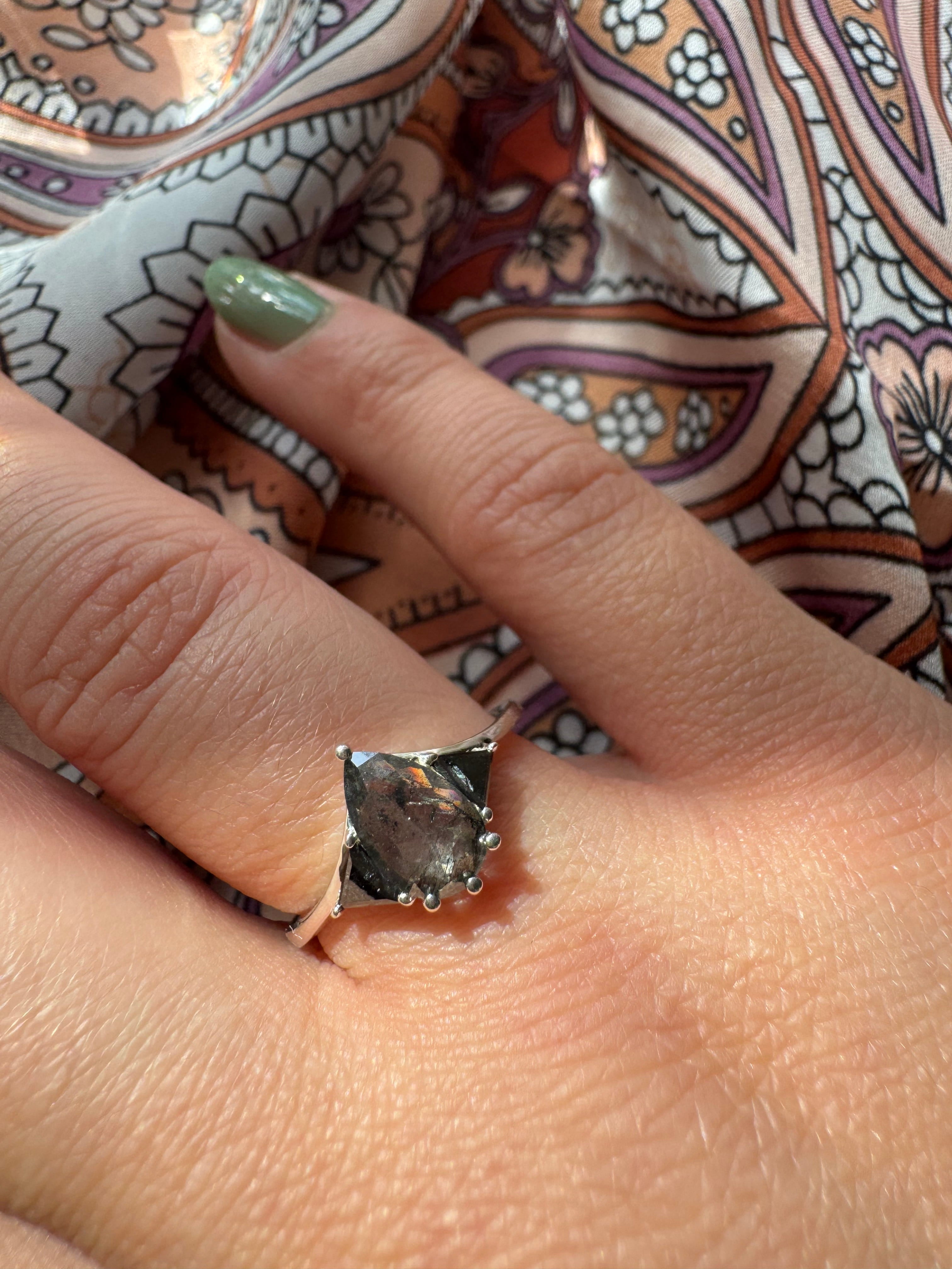 Salt & Pepper Pear Diamond and Black Onyx Custom Engagement Ring