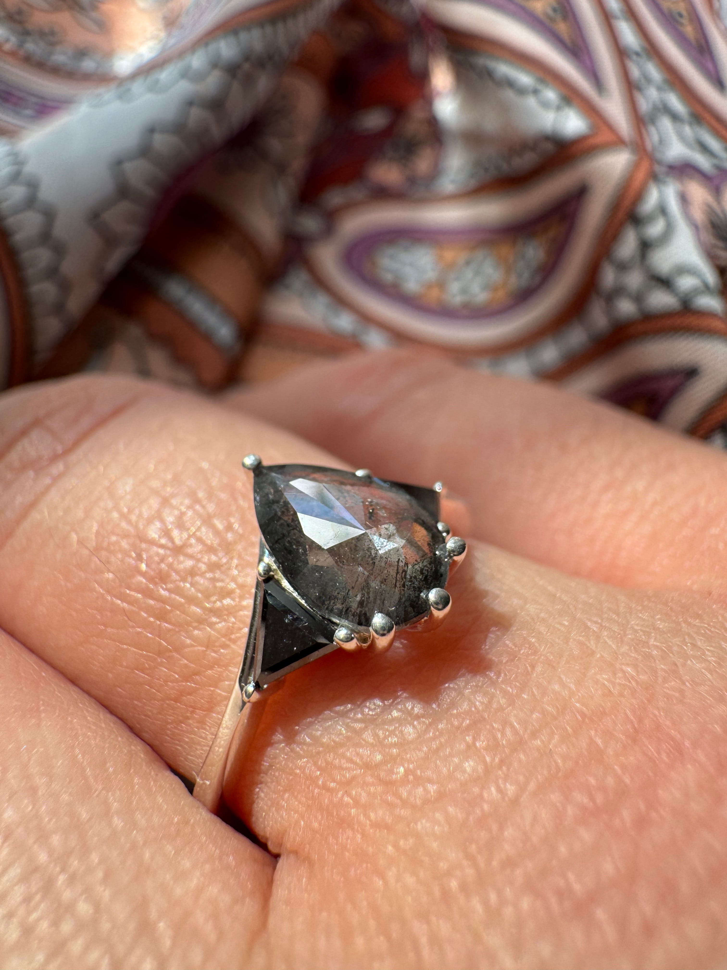 Salt & Pepper Pear Diamond and Black Onyx Custom Engagement Ring