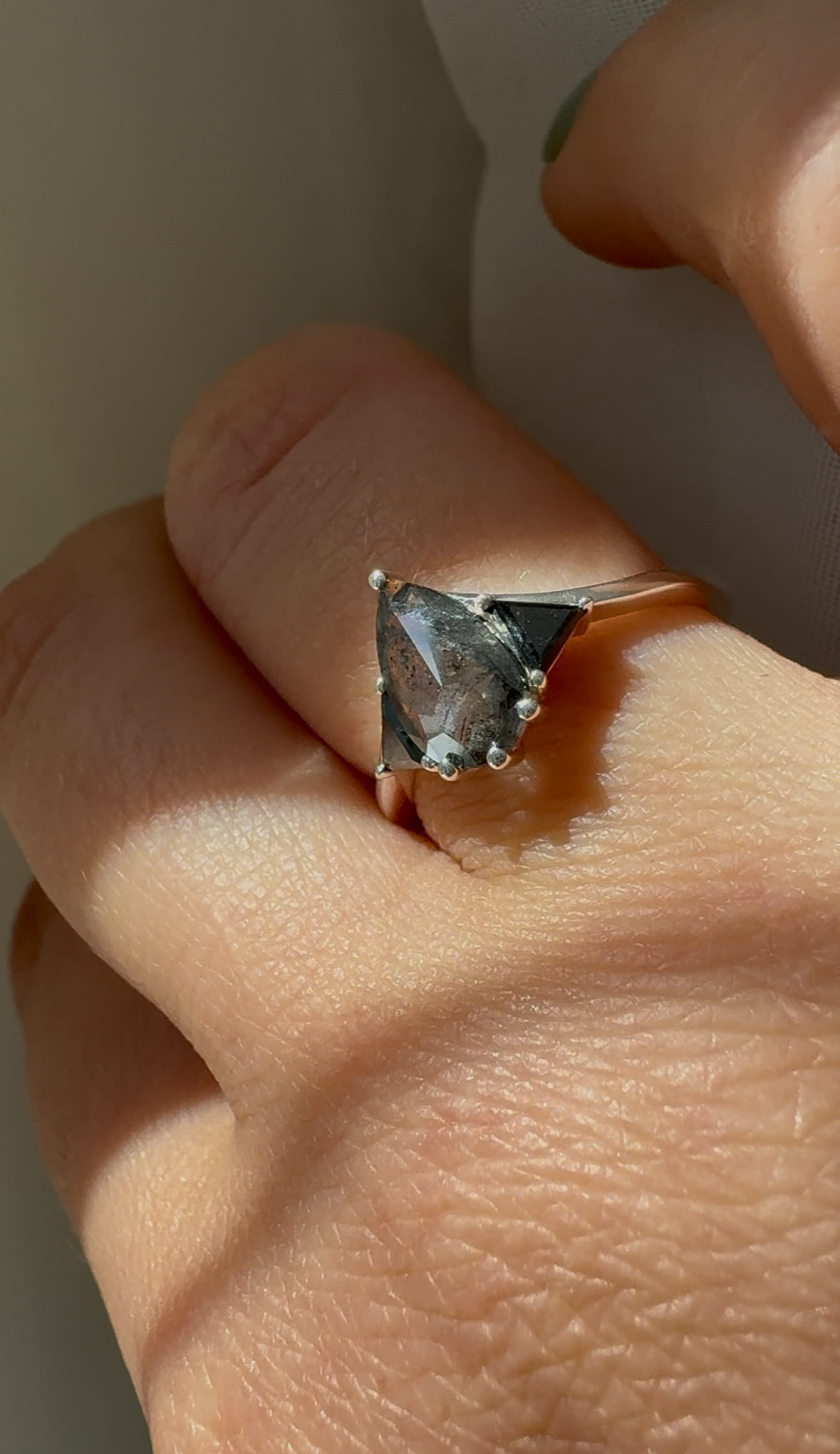 Salt & Pepper Pear Diamond and Black Onyx Custom Engagement Ring