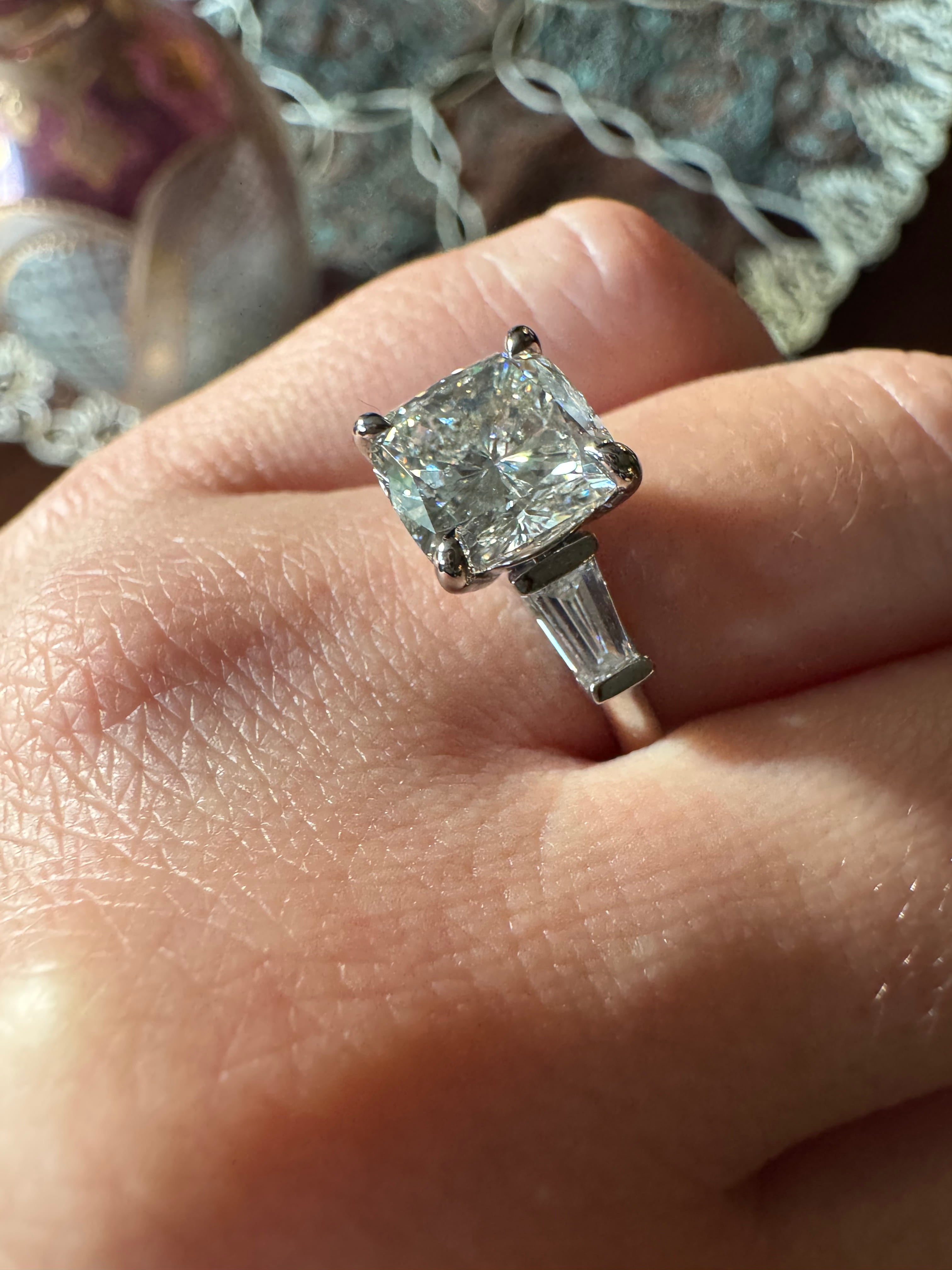 Cushion Cut & Baguette Moissanite Engagement Ring