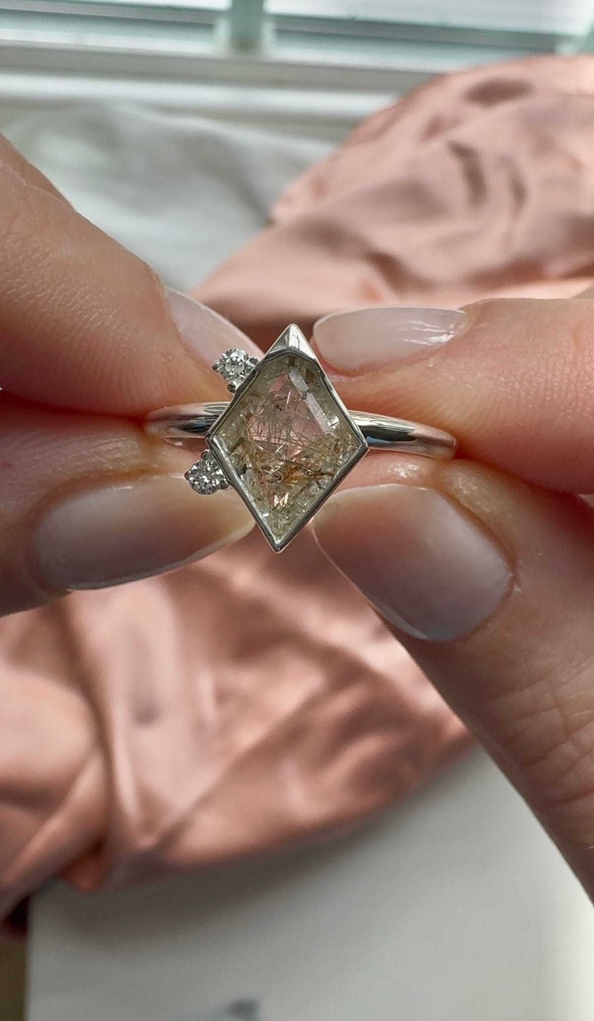 Salt & Pepper Quartz Kite Engagement Ring