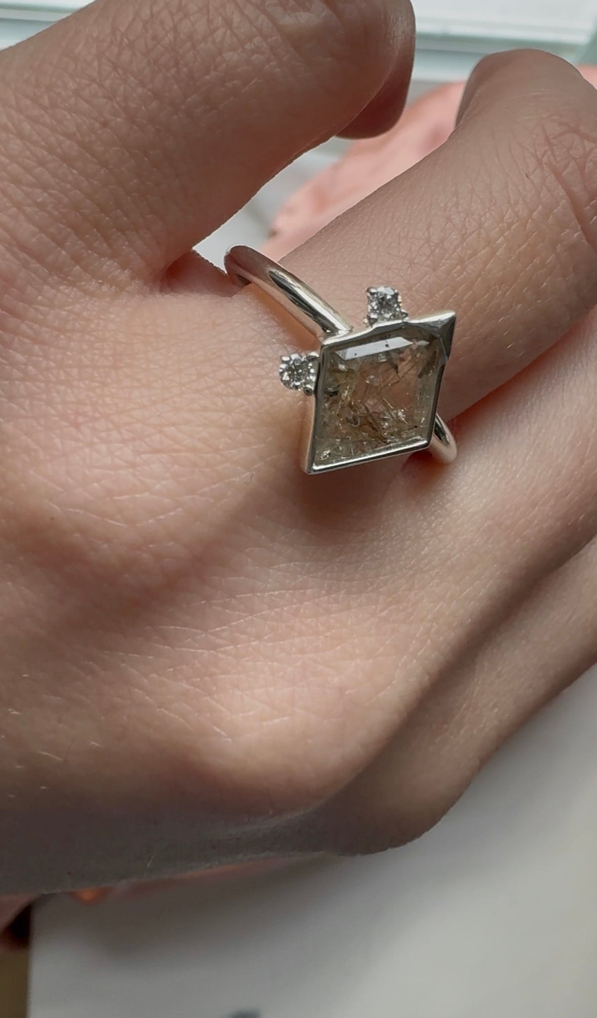 Salt & Pepper Quartz Kite Engagement Ring