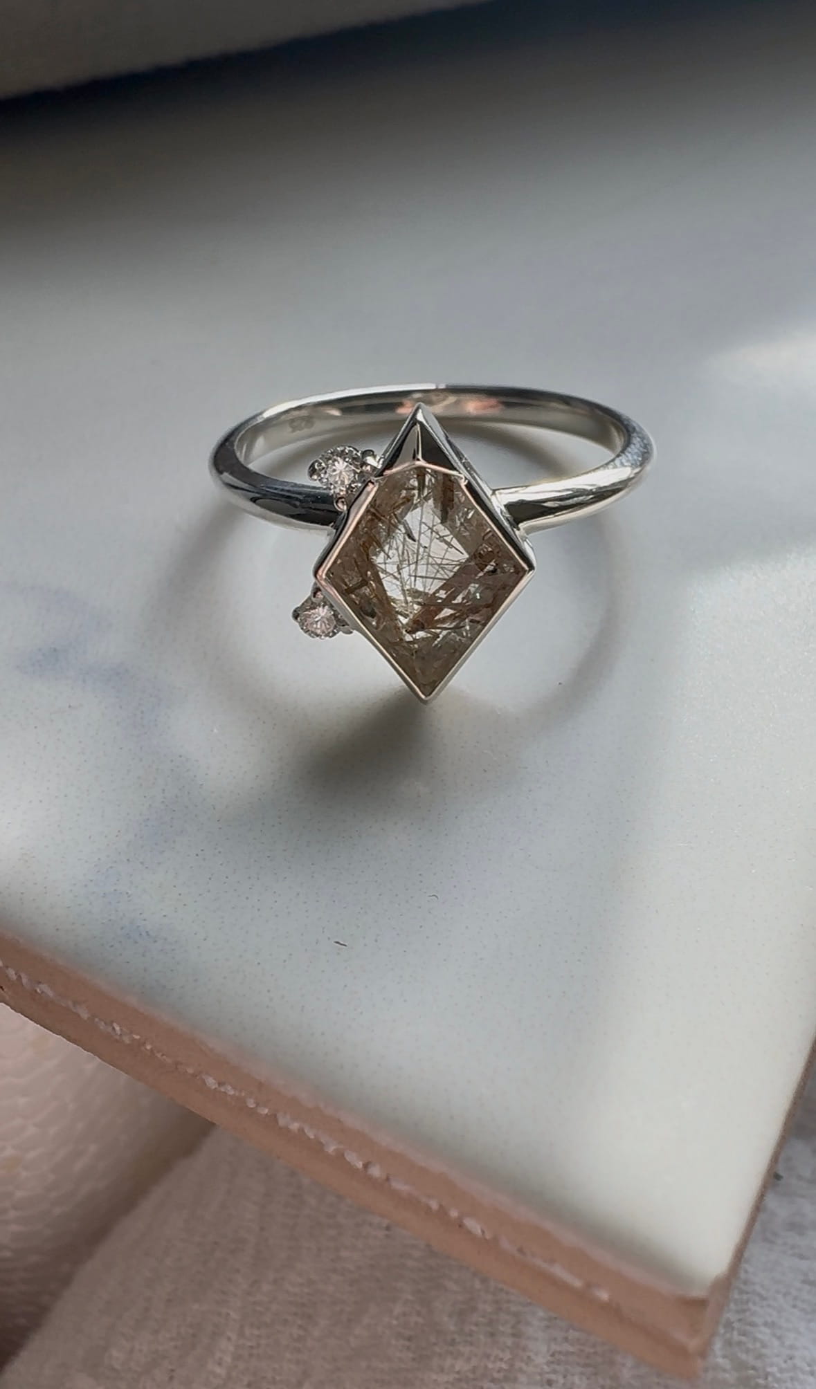 Salt & Pepper Quartz Kite Engagement Ring