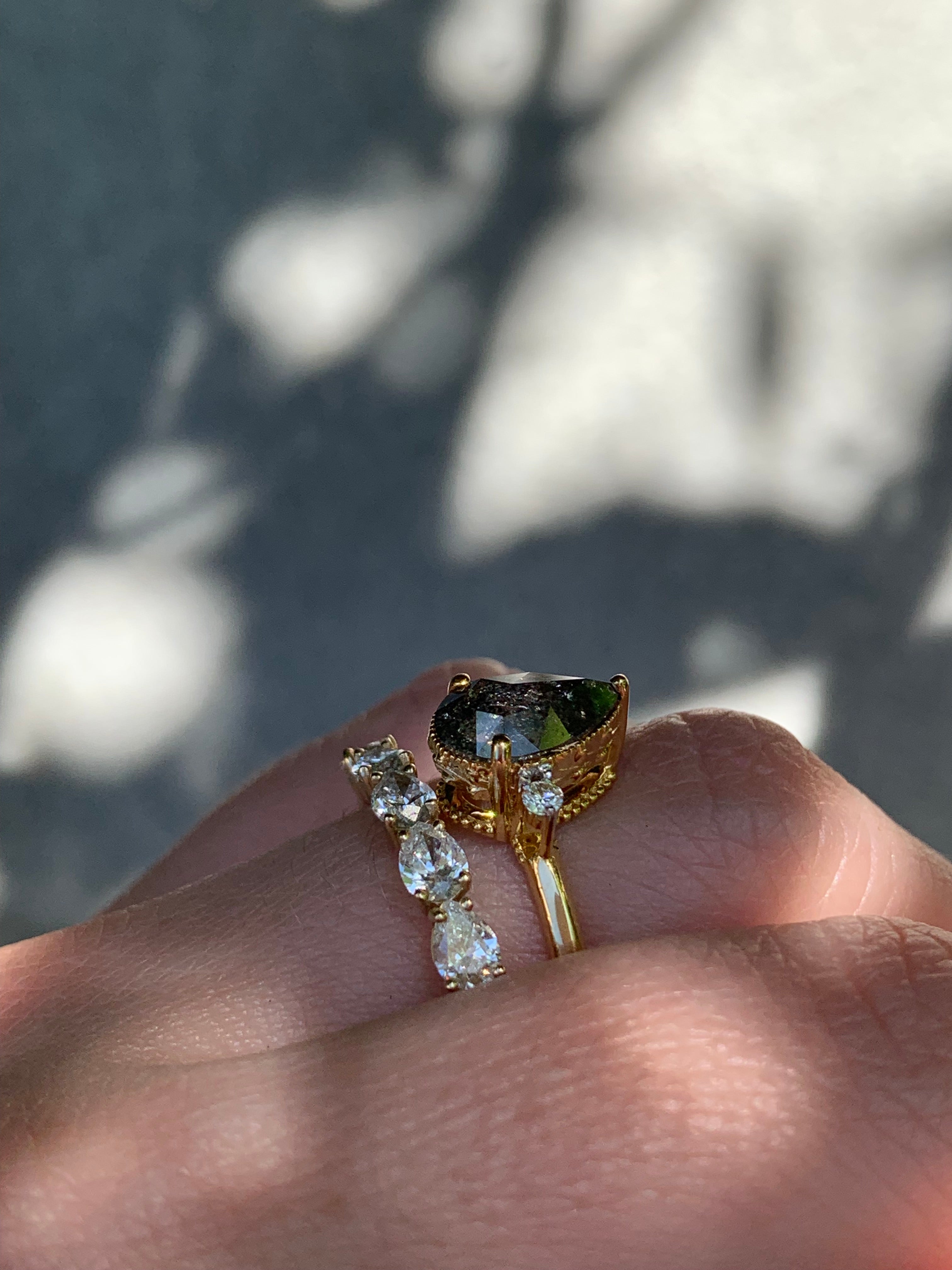Custom Salt and Pepper Pear Diamond Engagement Ring