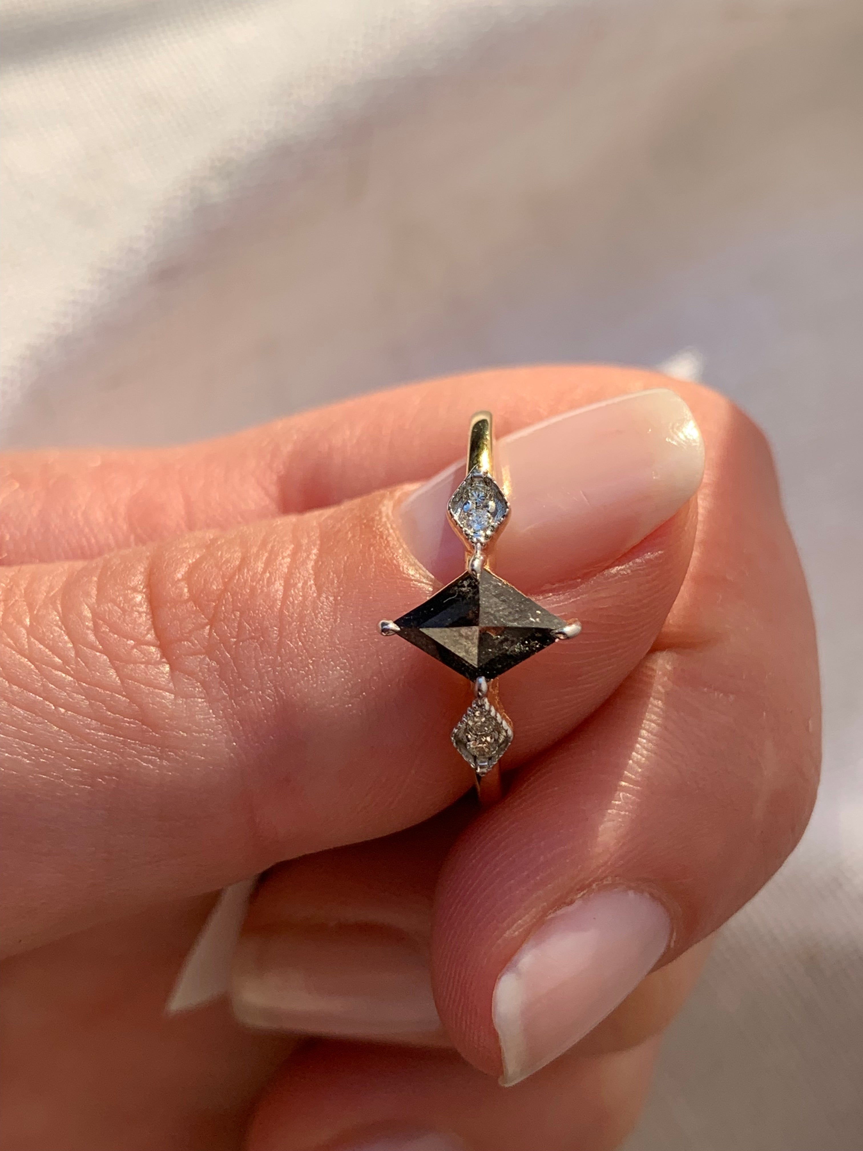 Custom Salt and Pepper Diamond Kite Engagement Ring