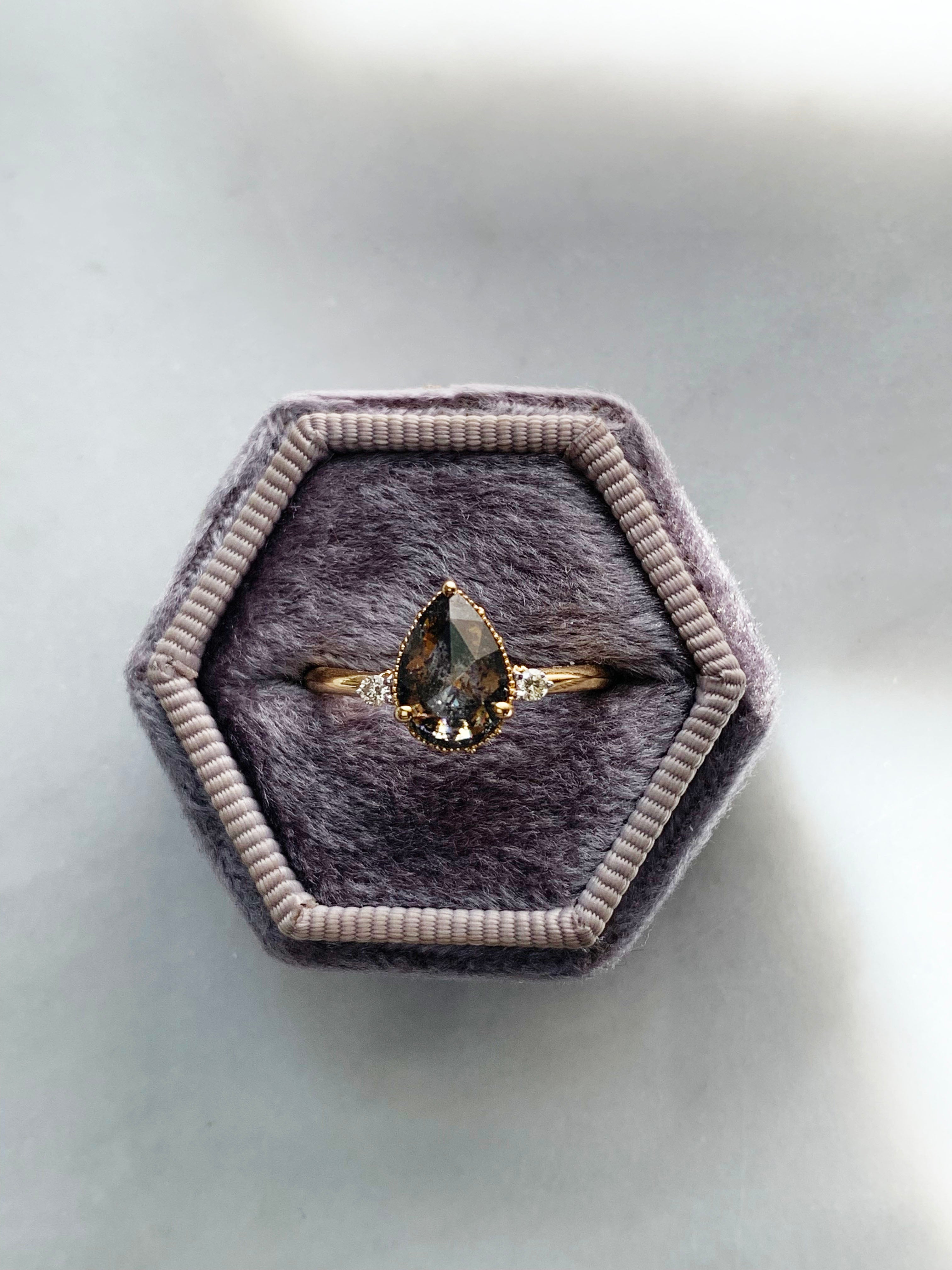 Custom Salt and Pepper Pear Diamond Engagement Ring