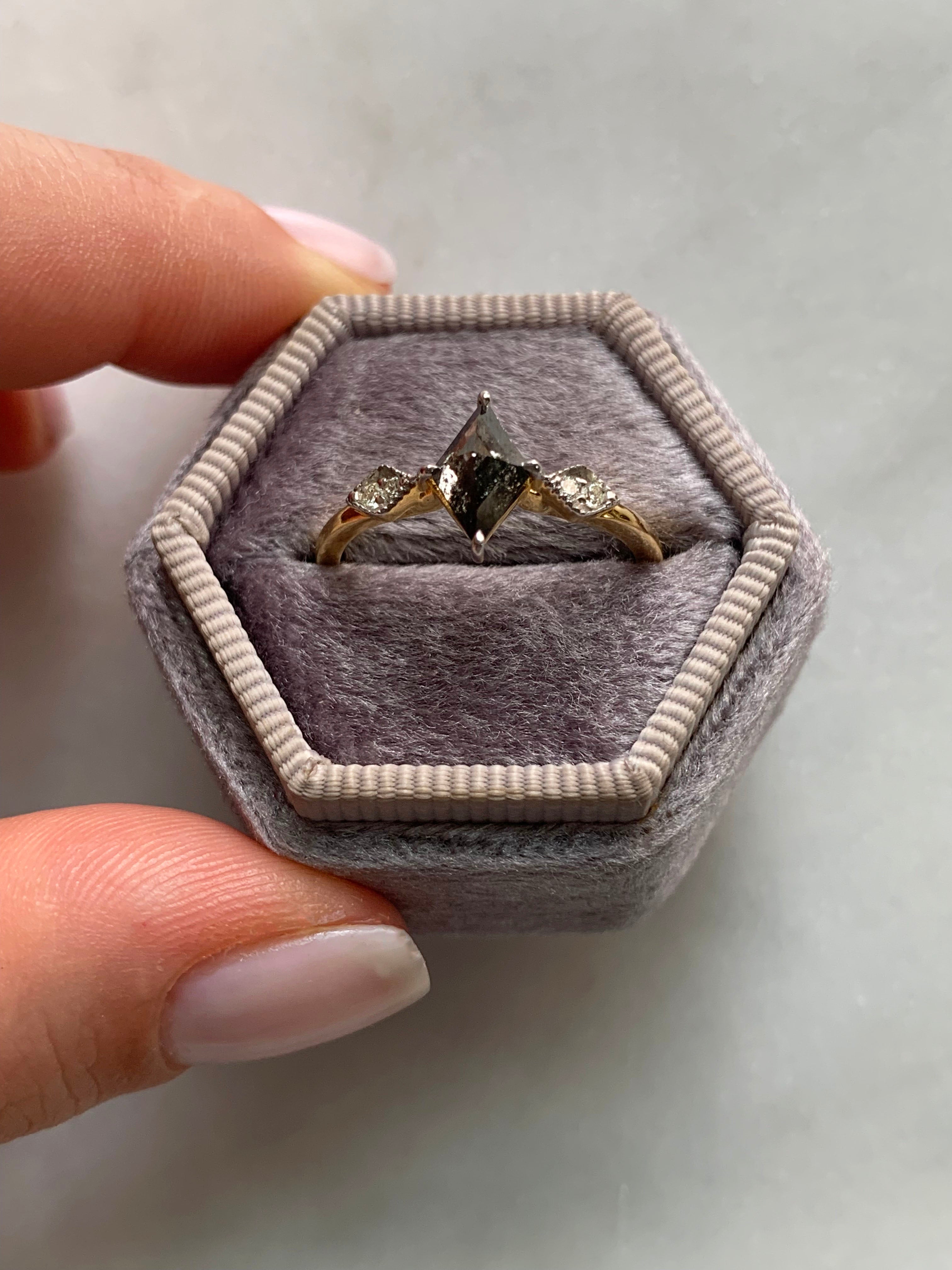 Custom Salt and Pepper Diamond Kite Engagement Ring