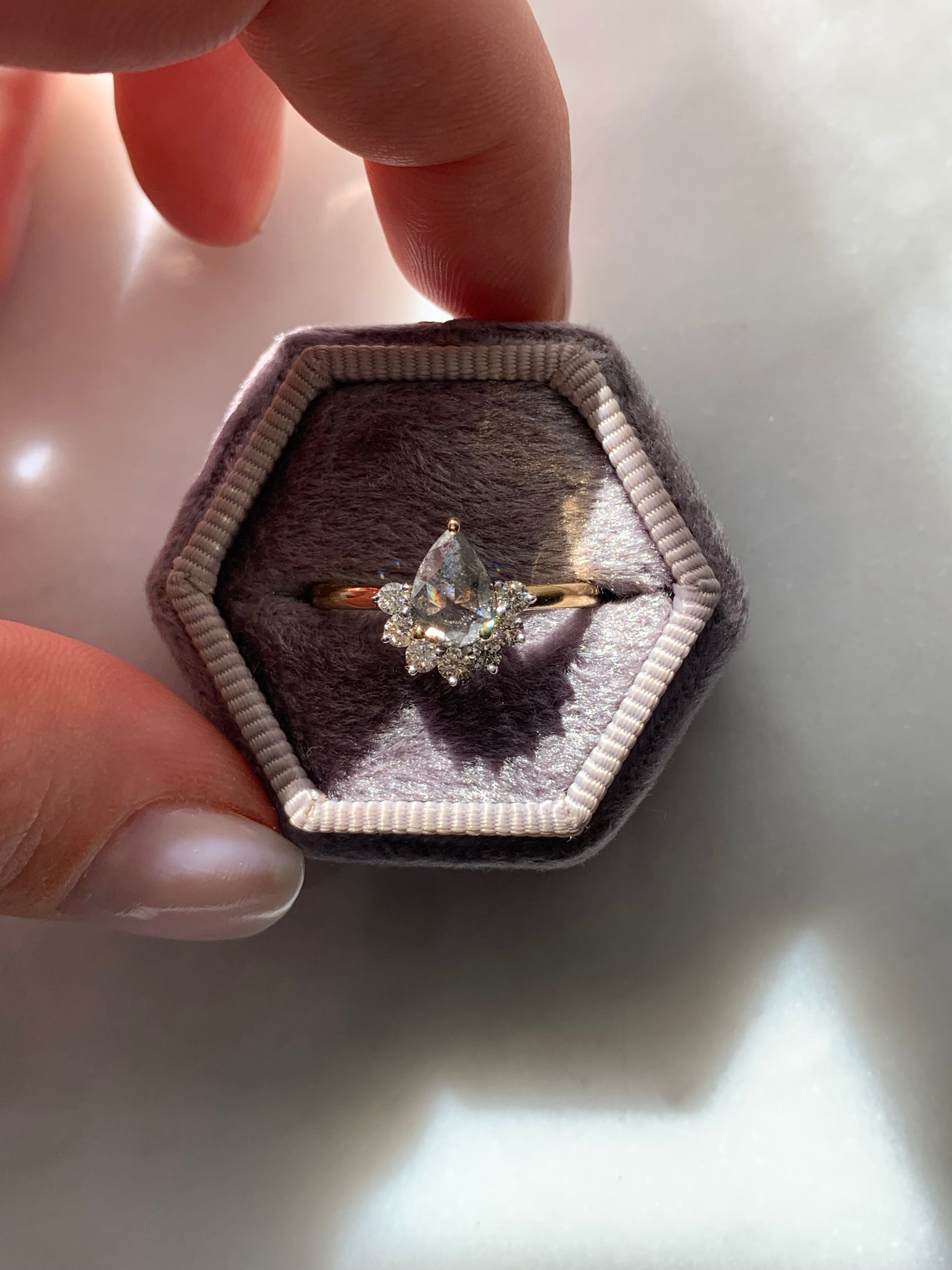 Custom Salt and Pepper Diamond Pear with Bottom Halo Engagement Ring