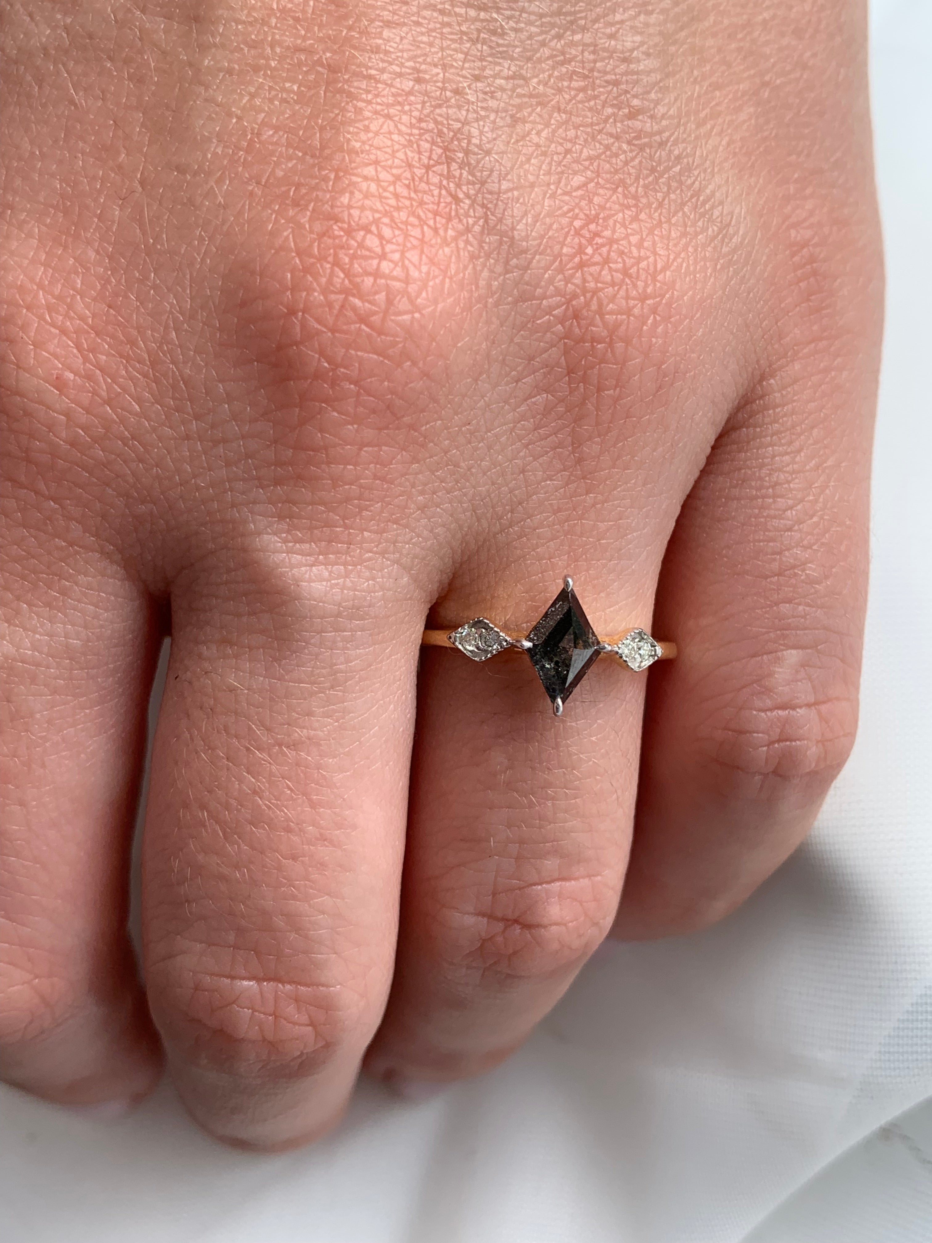 Custom Salt and Pepper Diamond Kite Engagement Ring