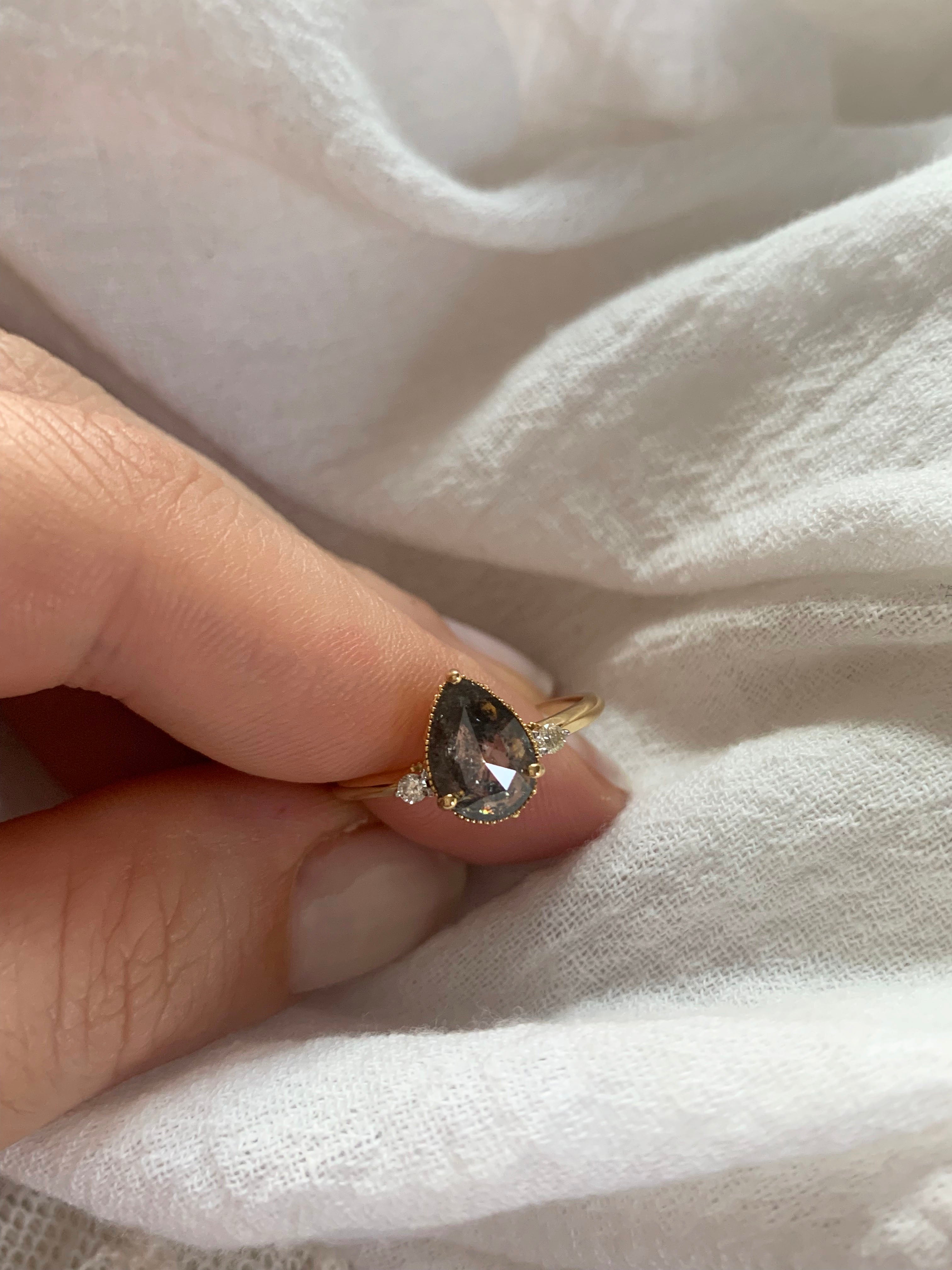 Custom Salt and Pepper Pear Diamond Engagement Ring