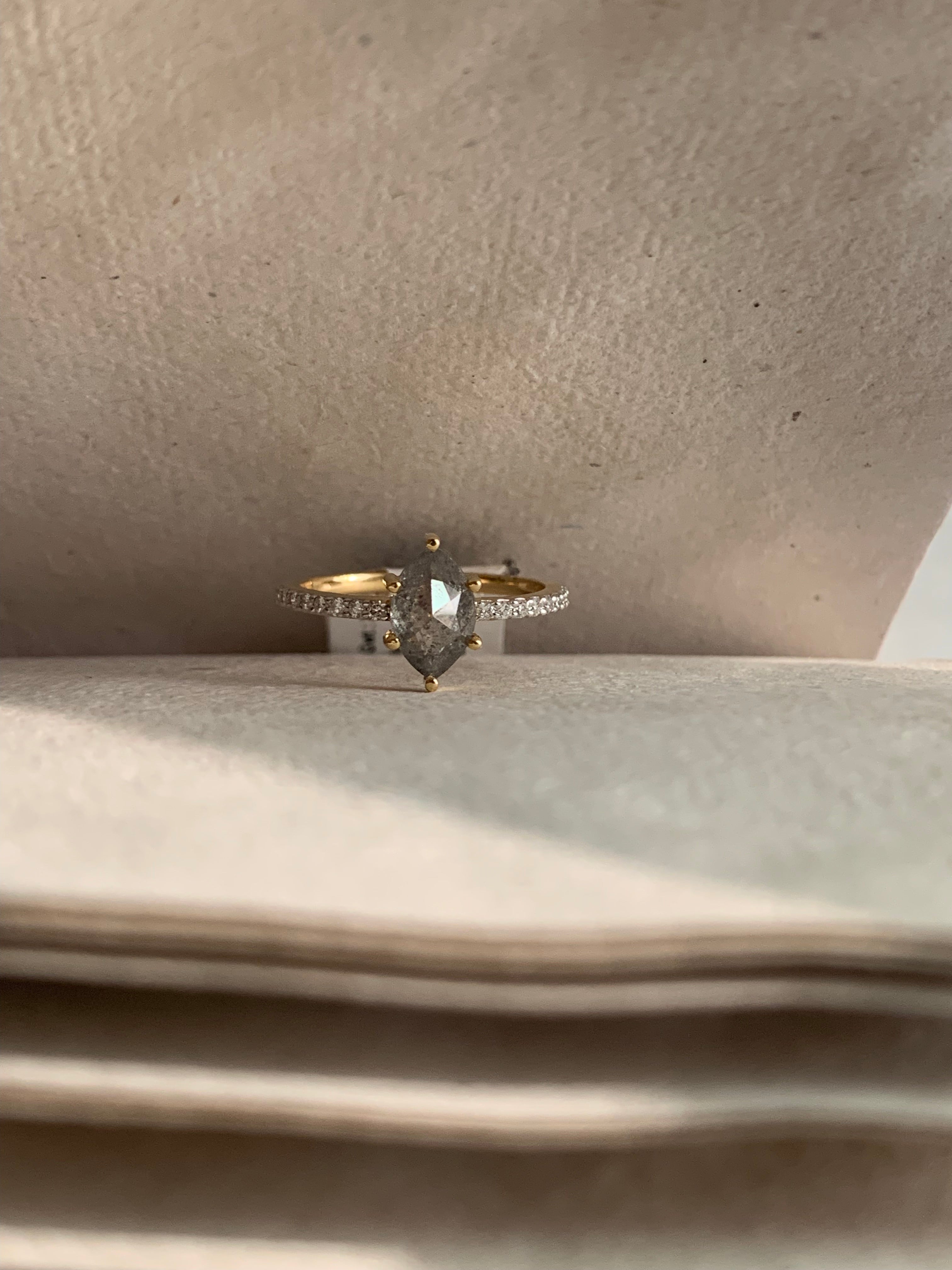 Custom Salt and Pepper Diamond Marquise Engagement Ring