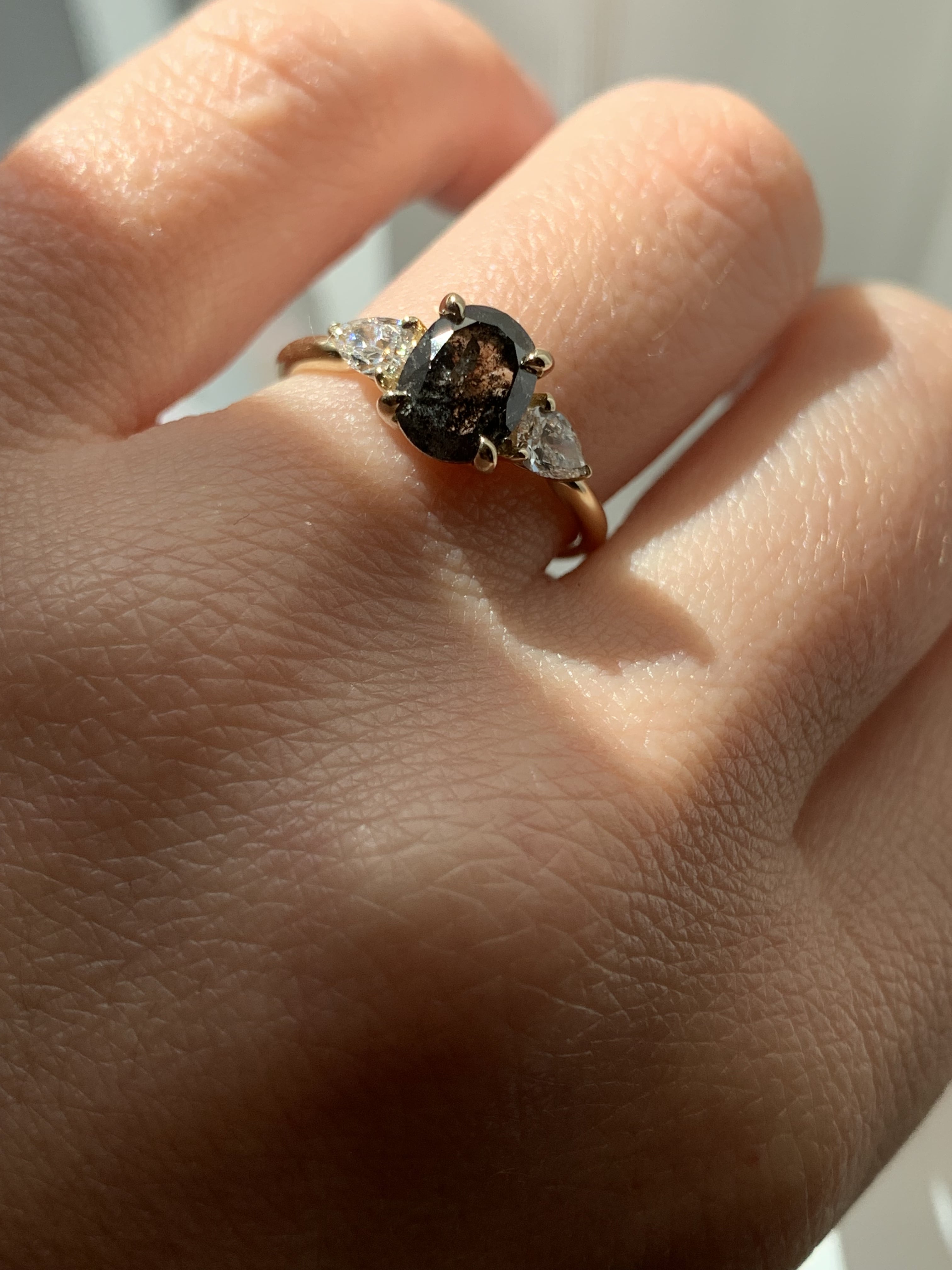 Salt & Pepper Oval Diamond Custom Engagement Ring