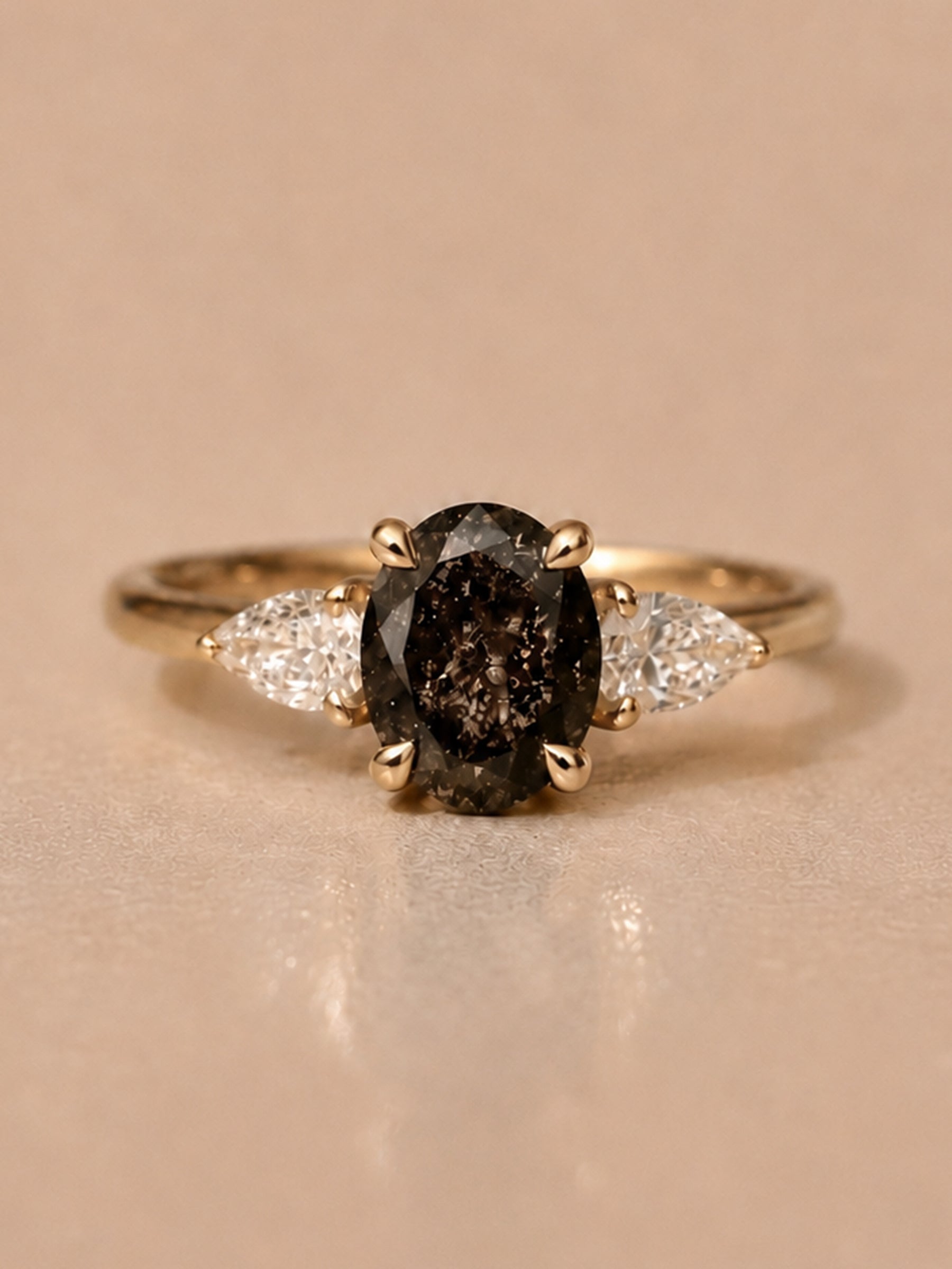 Oval Salt & Pepper Diamond Three Stone Engagement Ring