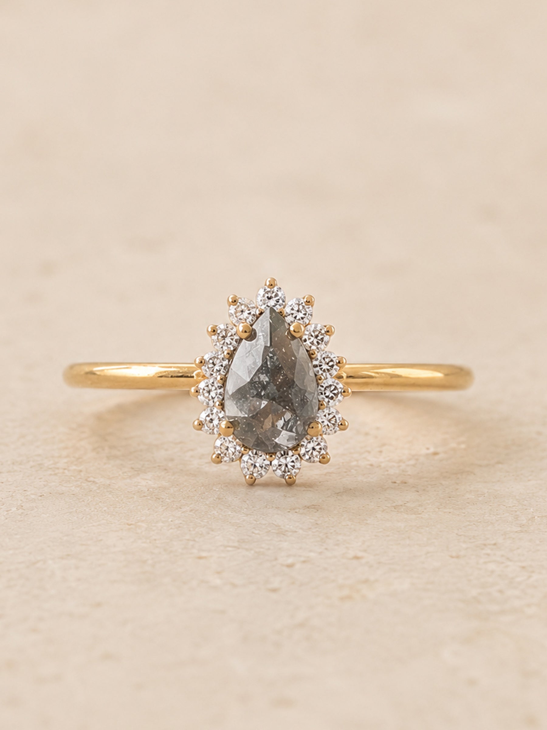 Pear Salt and Pepper Diamond Halo Engagement Ring