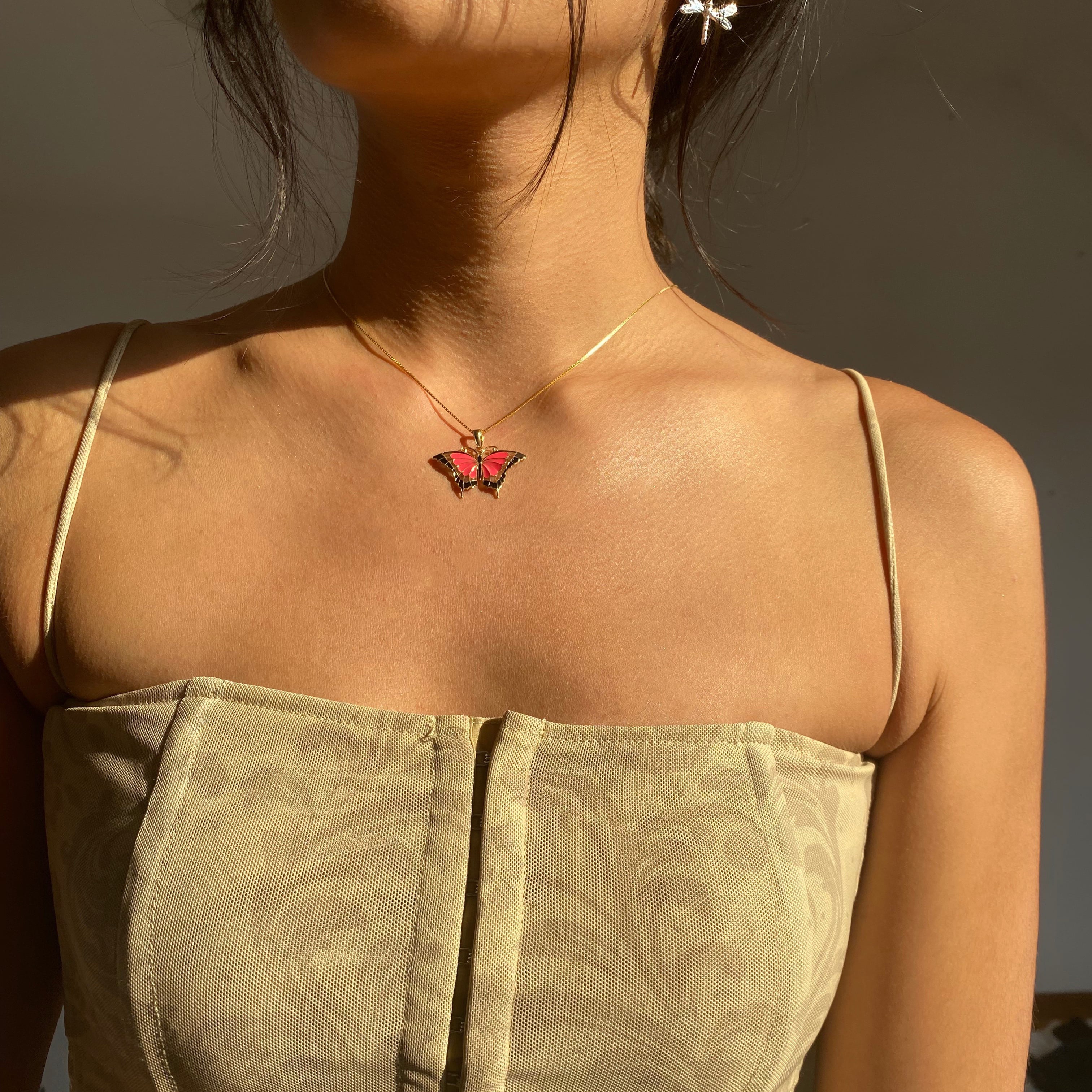 14K Pink Butterfly Pendant