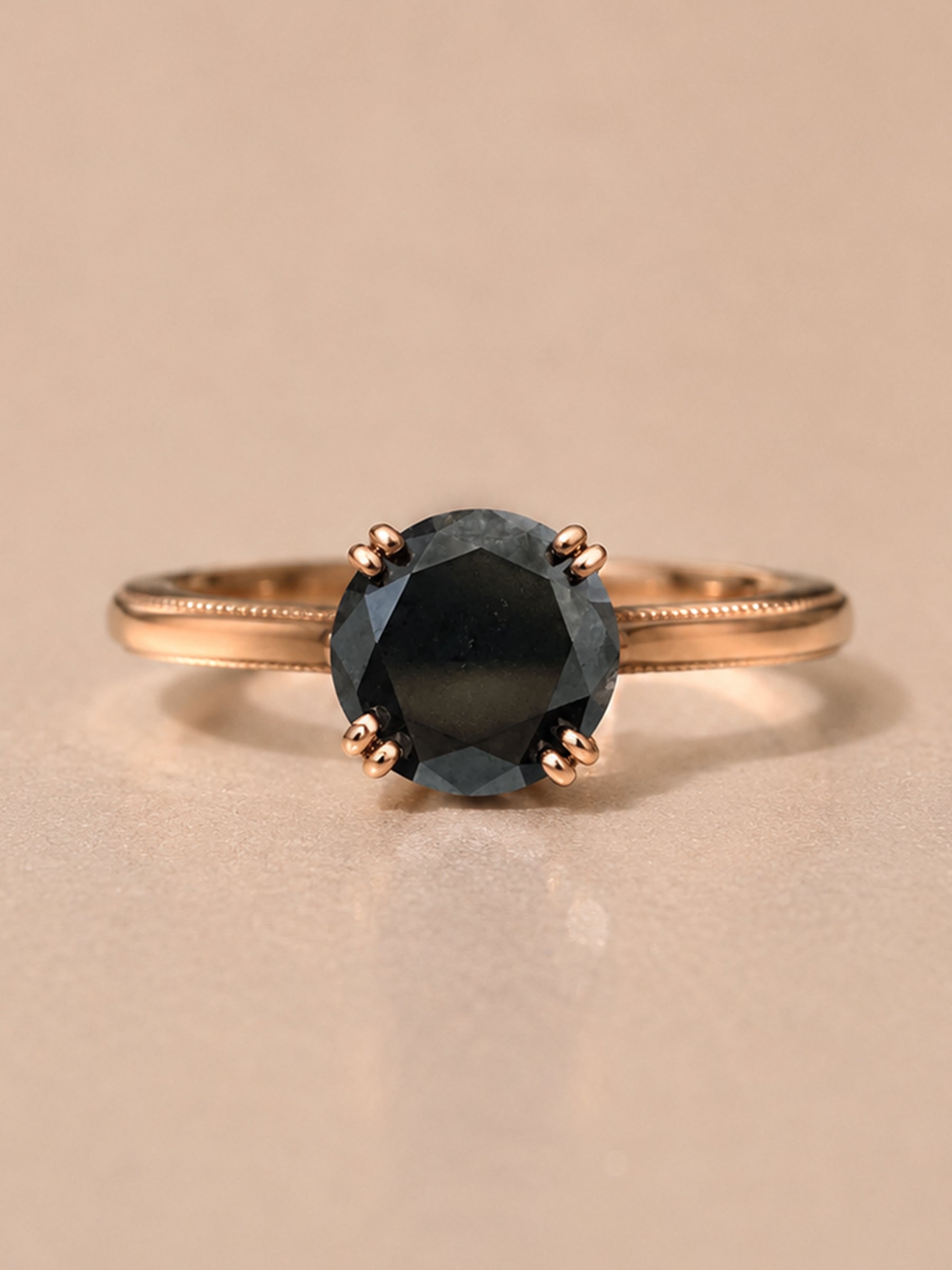 Round Black Diamond Cathedral Engagement Ring