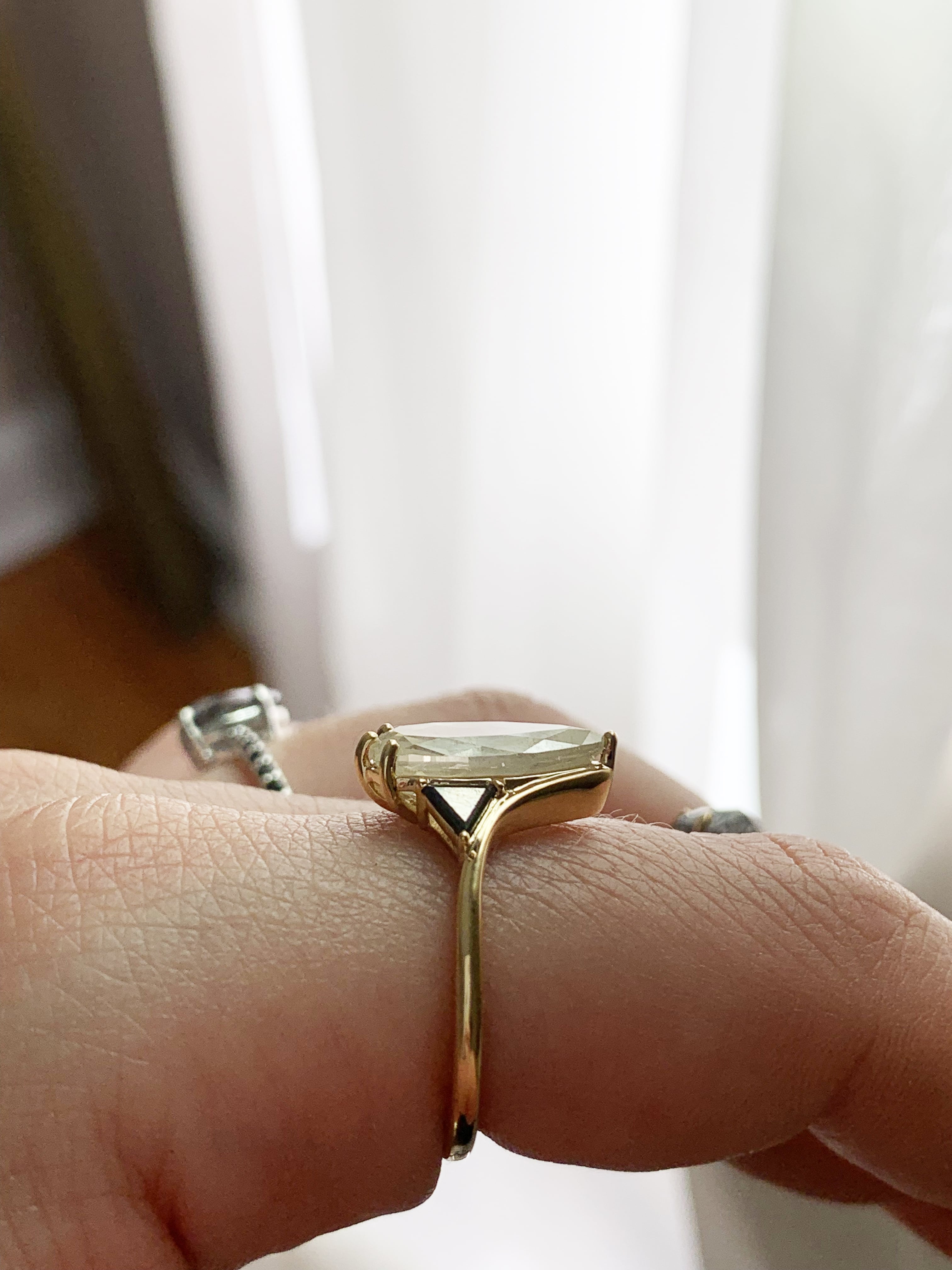 Elongated Pear and Black Diamond Custom Engagement Ring