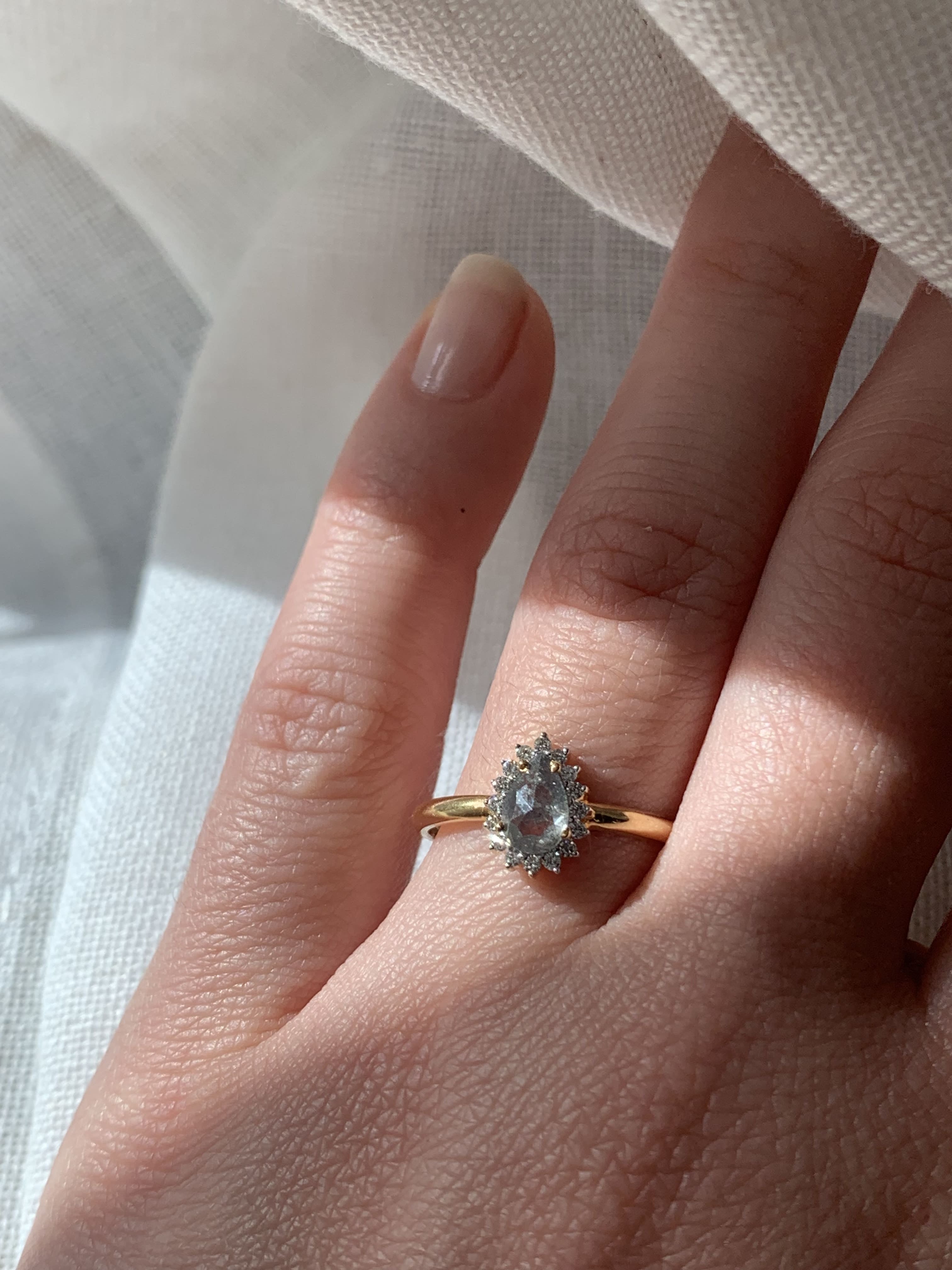 Custom Salt and Pepper Diamond Pear with Halo Engagement Ring