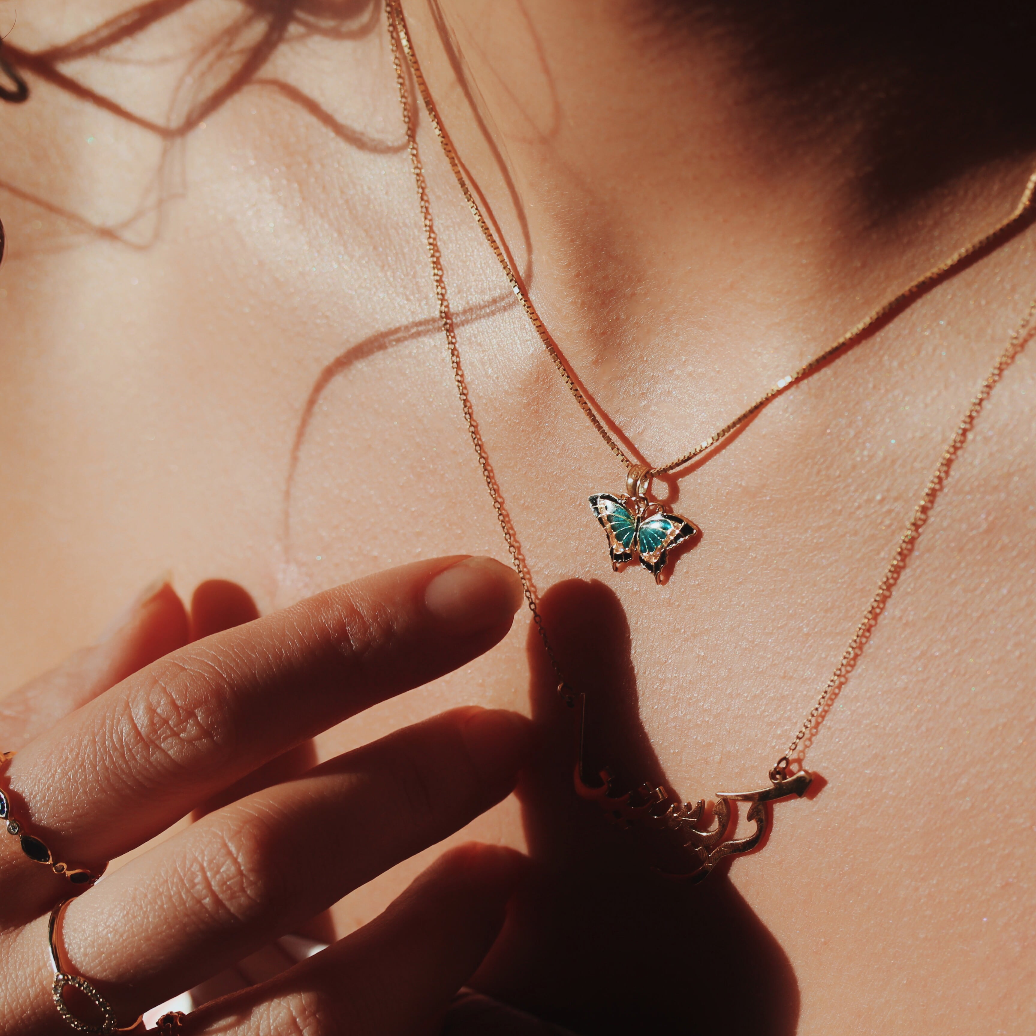 14K Small Aqua Blue Butterfly Charm