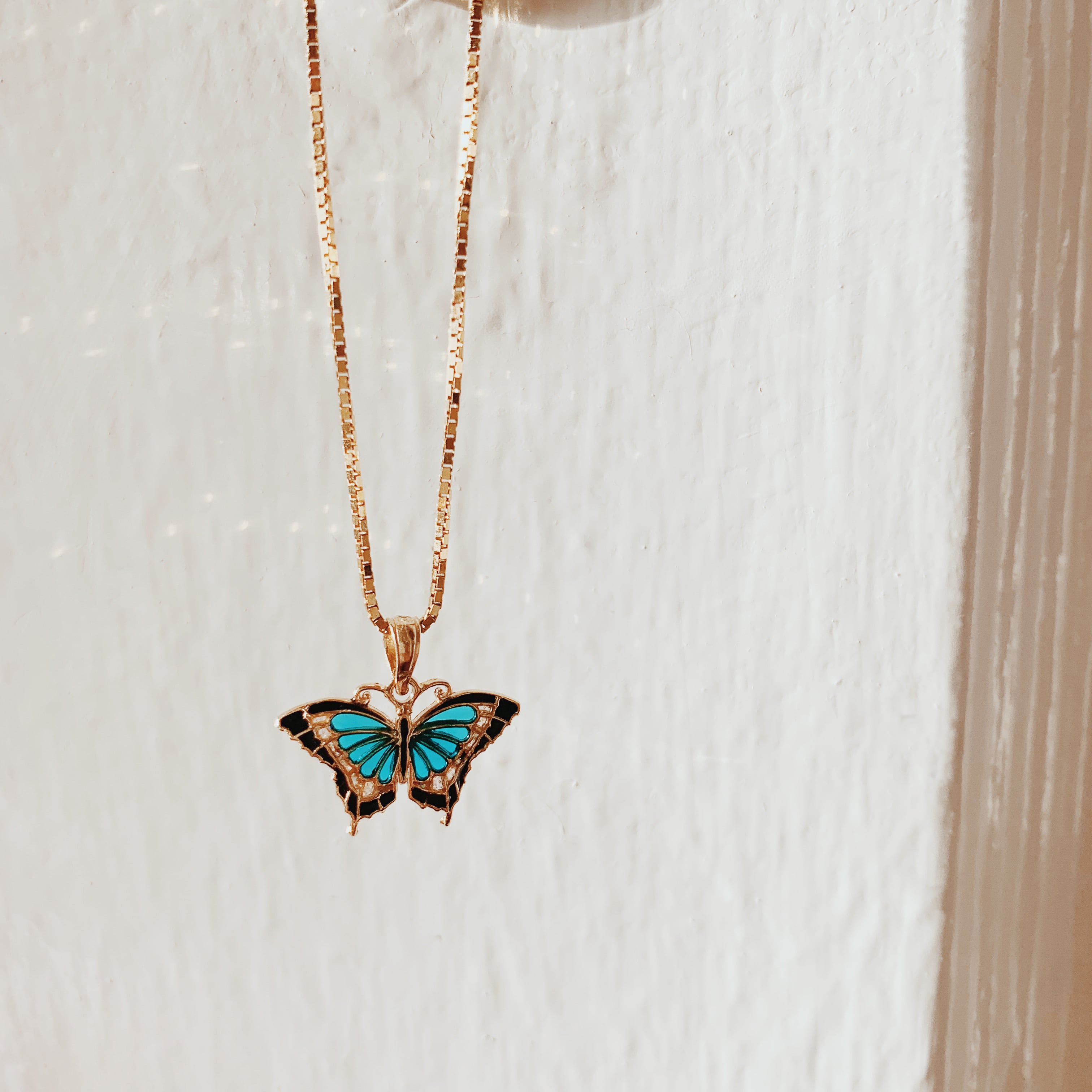 14K Small Aqua Blue Butterfly Charm