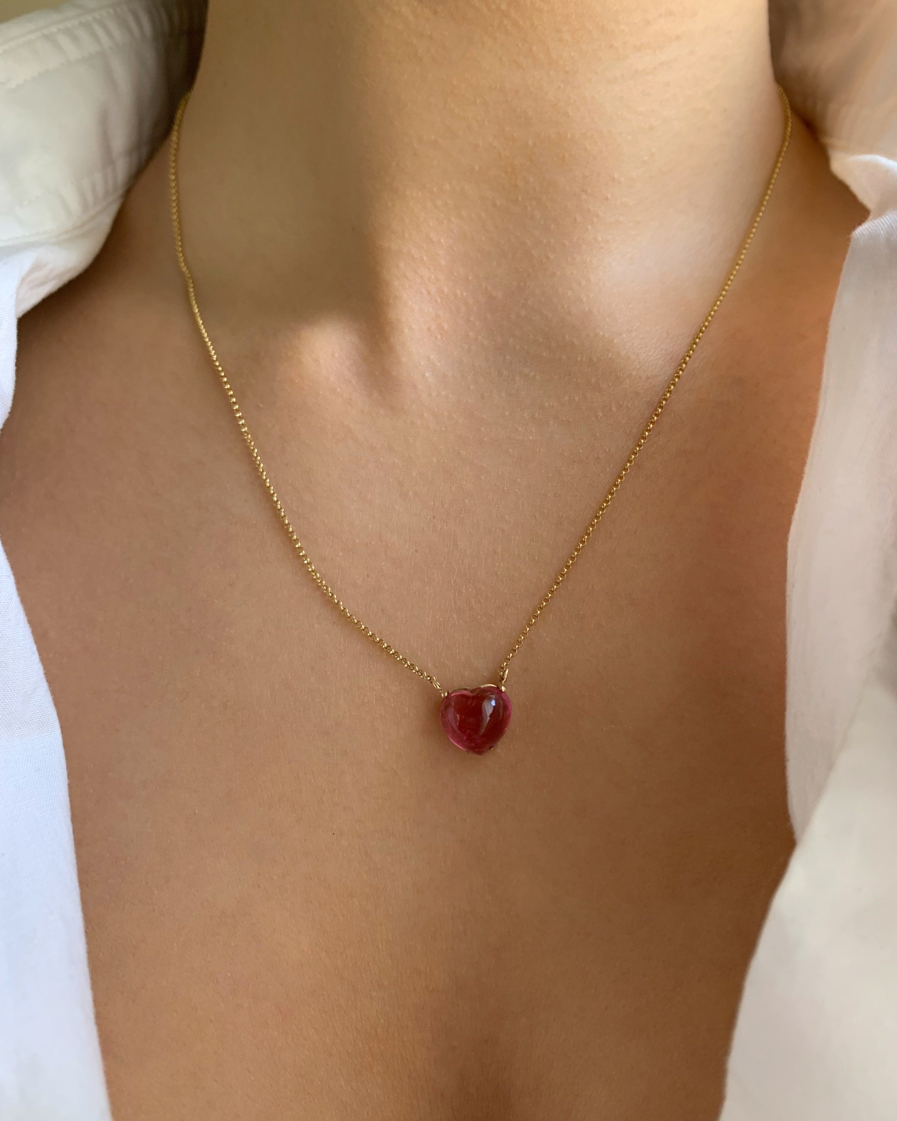 Small Solitaire Pink Tourmaline Heart Necklace