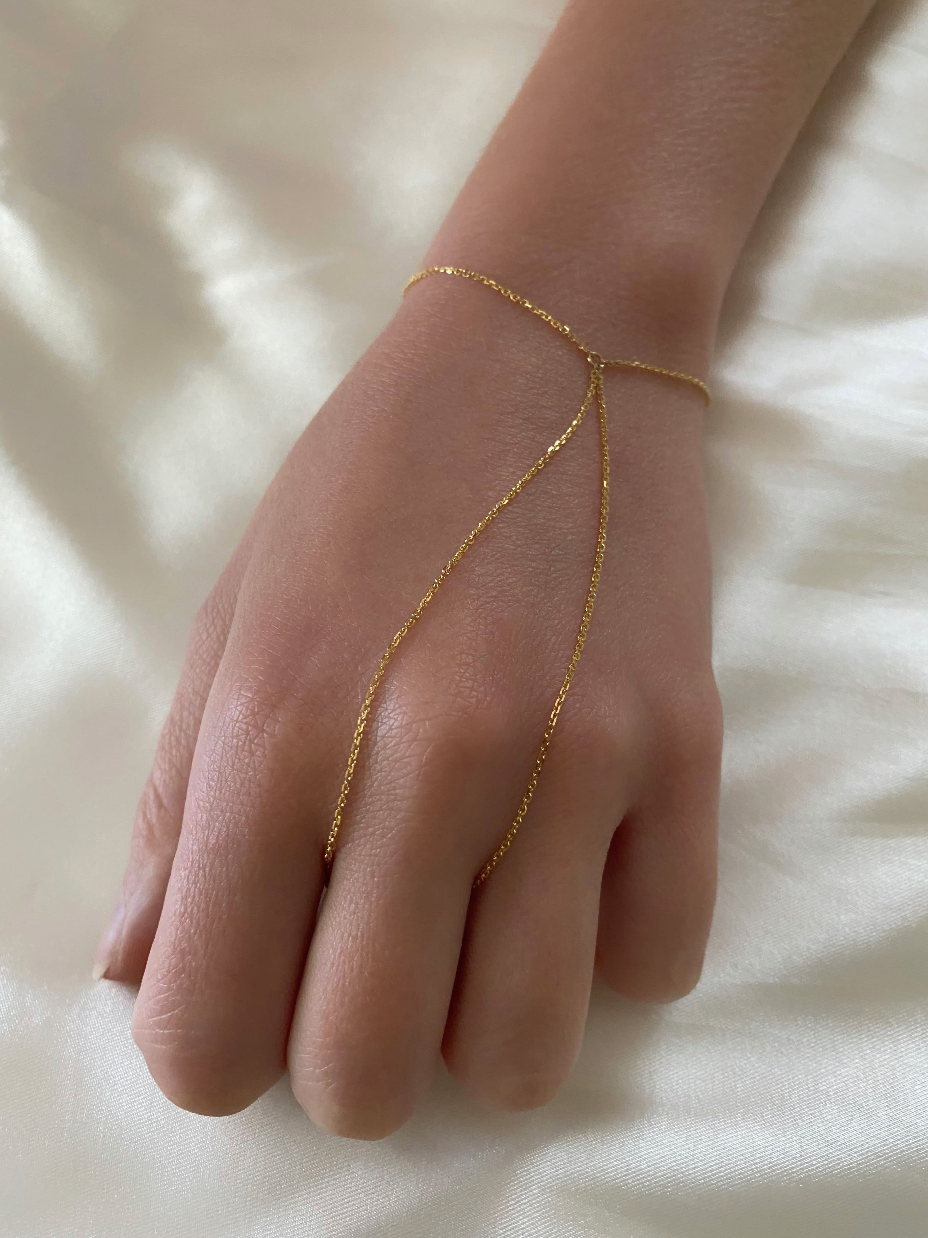 14k Solid Gold Hand Chain
