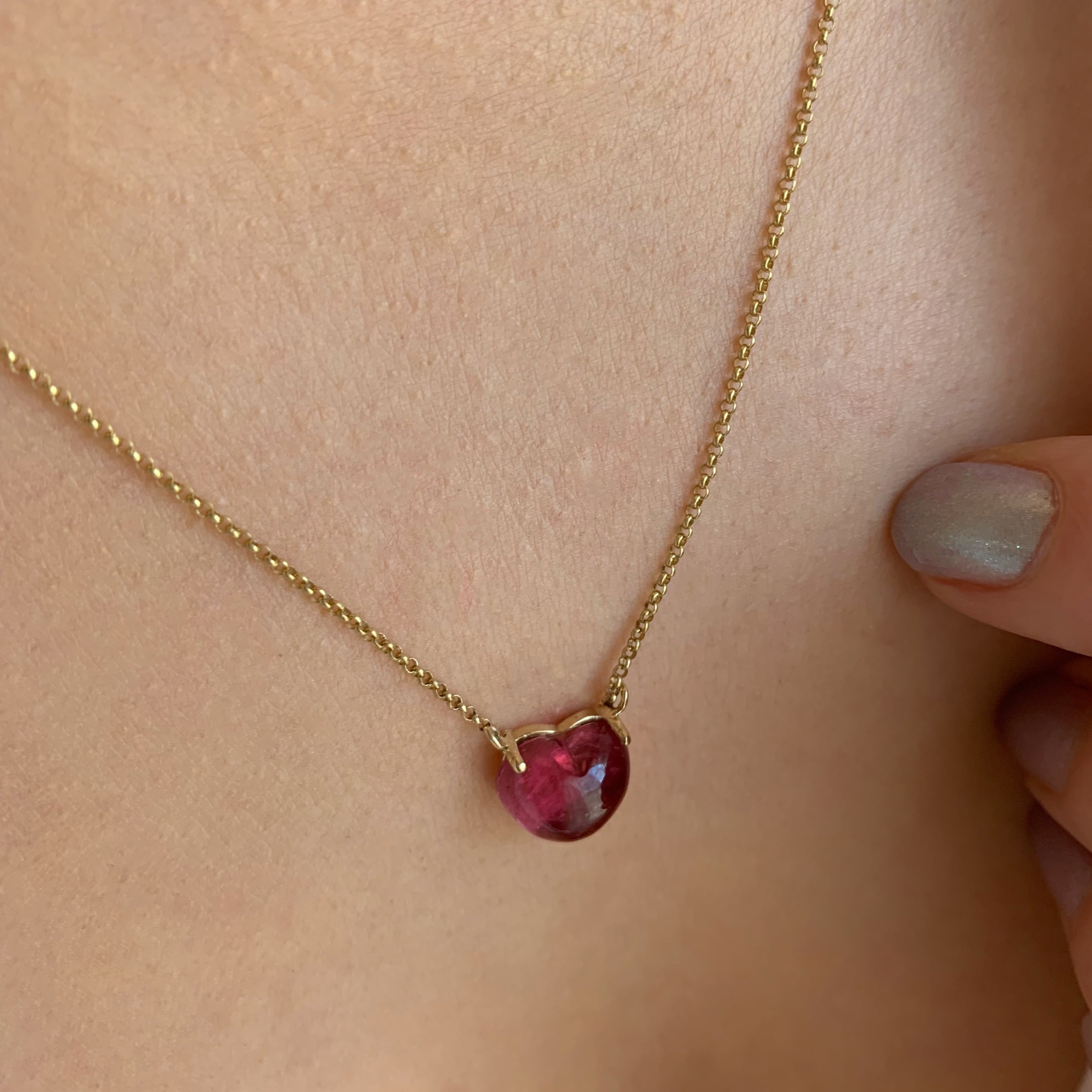 Small Solitaire Pink Tourmaline Heart Necklace