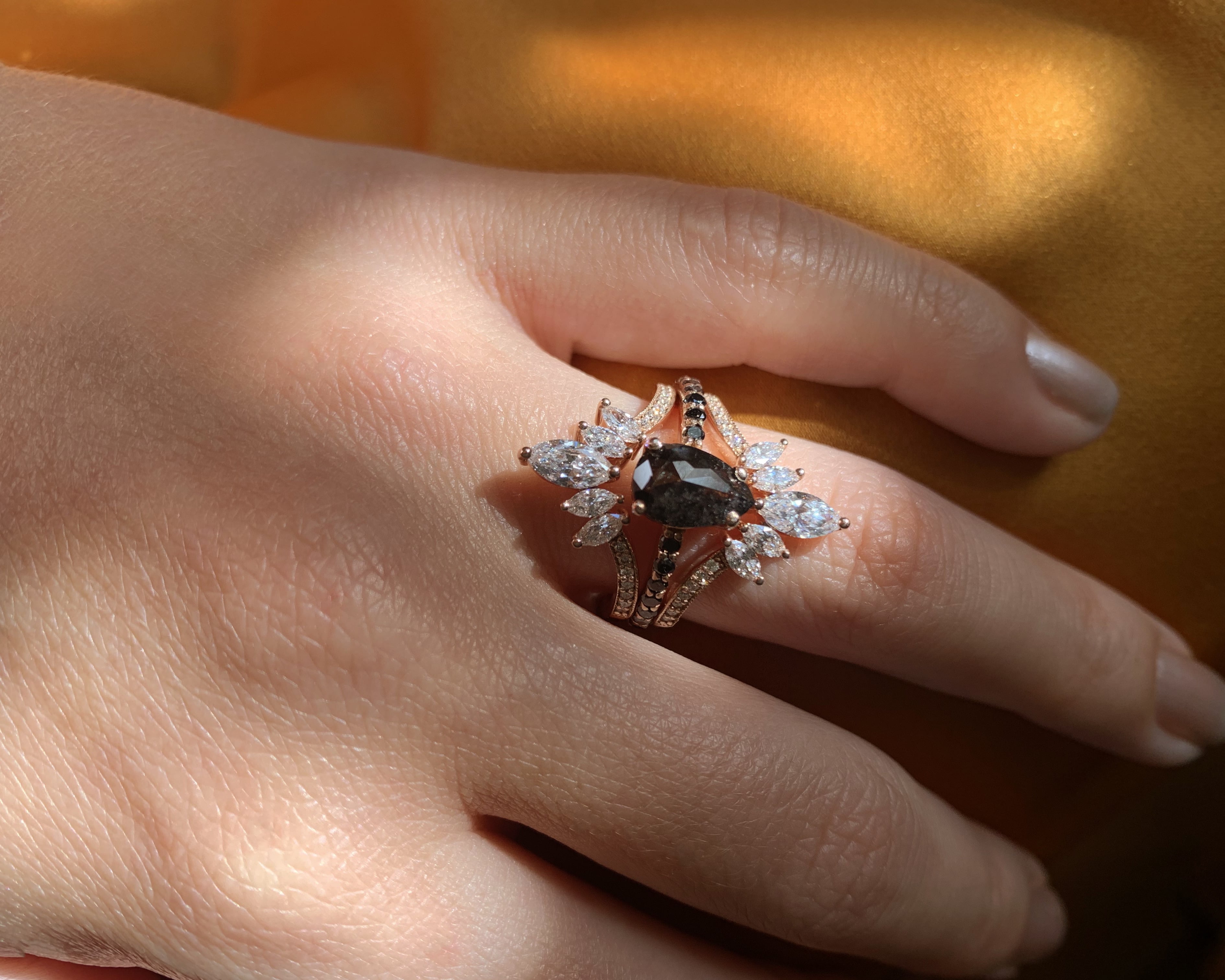 Salt & Pepper Diamond Custom Engagement Ring with Diamond Jacket