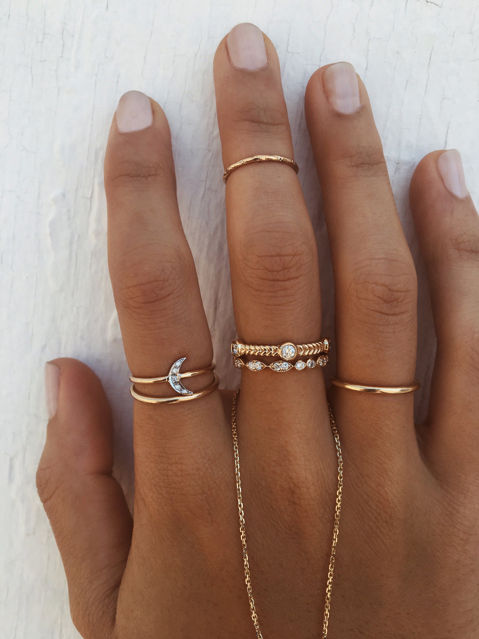 Mena Dainty Diamond Moon Ring