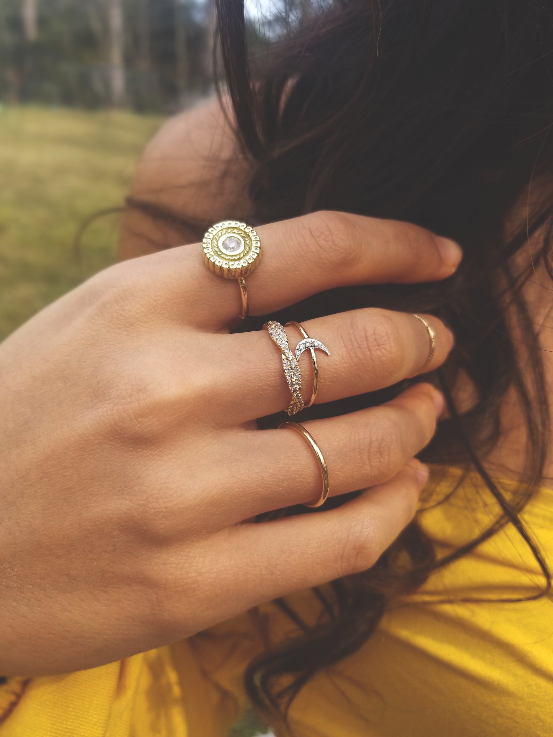 Mena Dainty Diamond Moon Ring