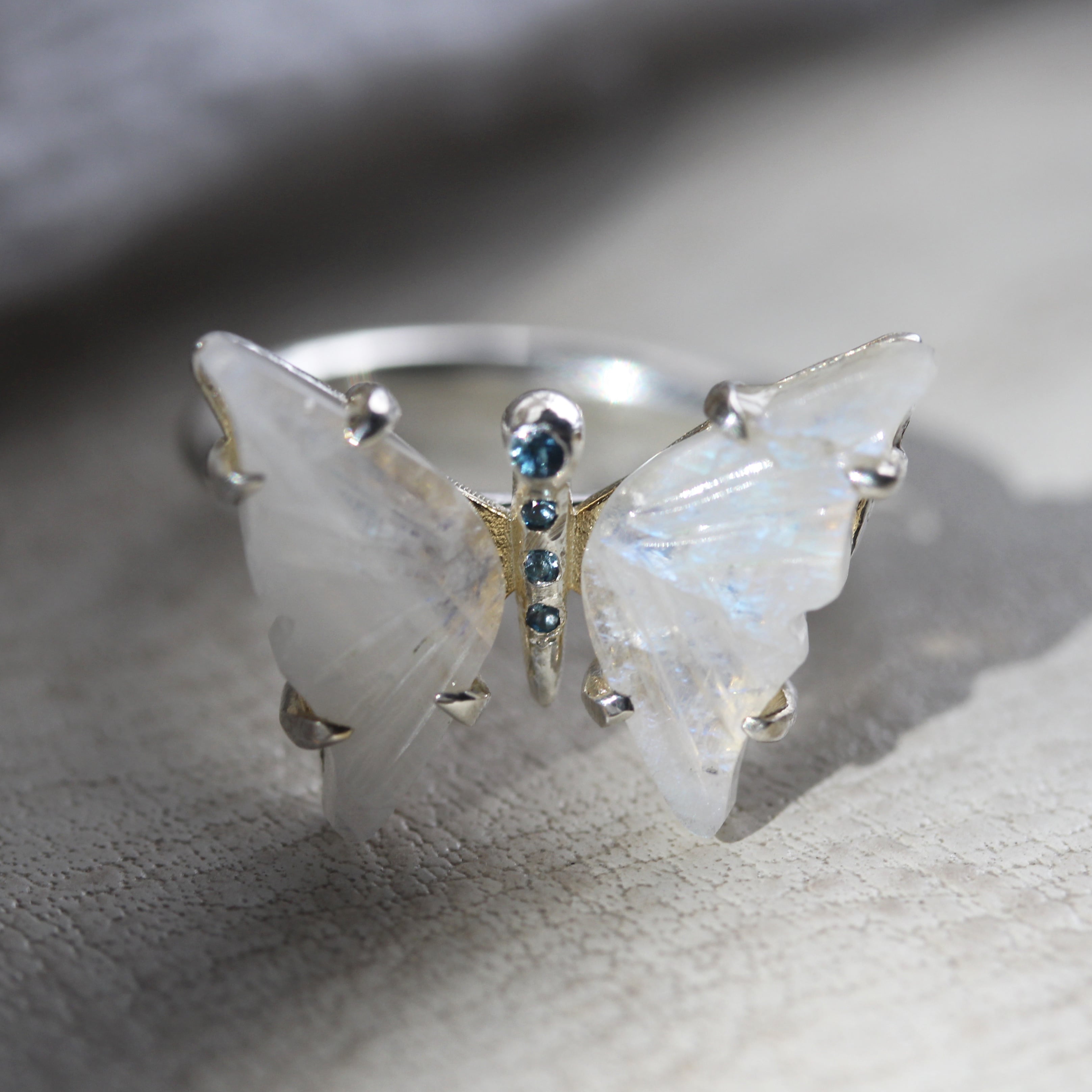 Moonstone and Sapphire/Topaz Butterfly Ring