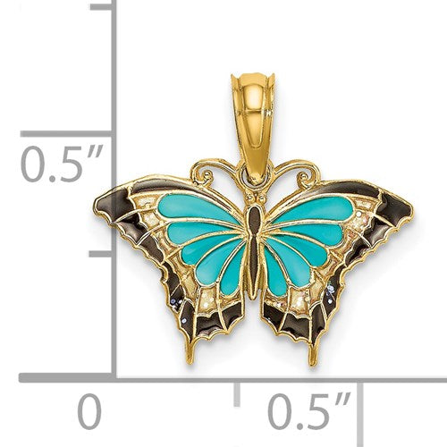 14K Small Aqua Blue Butterfly Charm