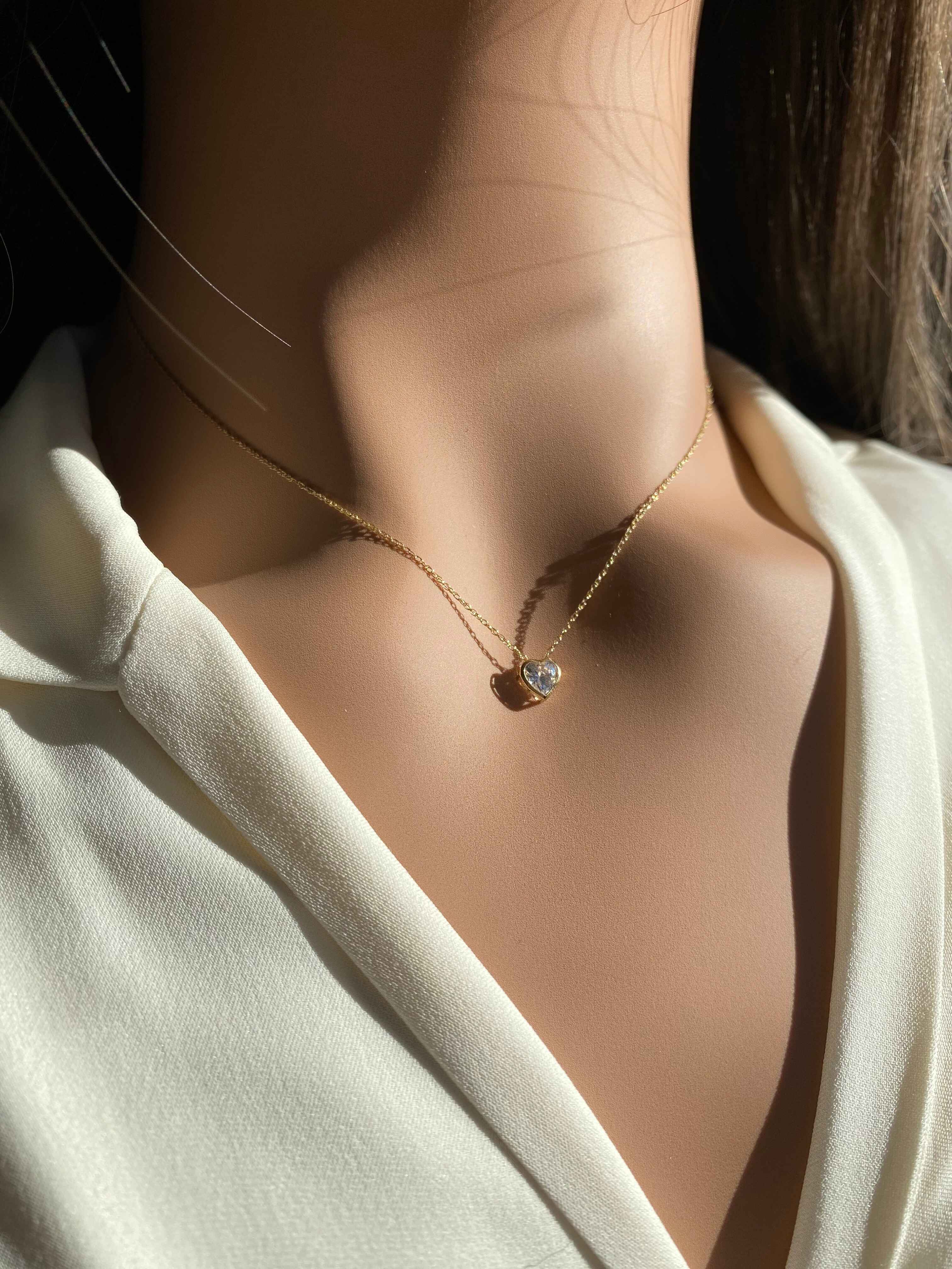 Mini 14k Gold Heart Bezel Necklace