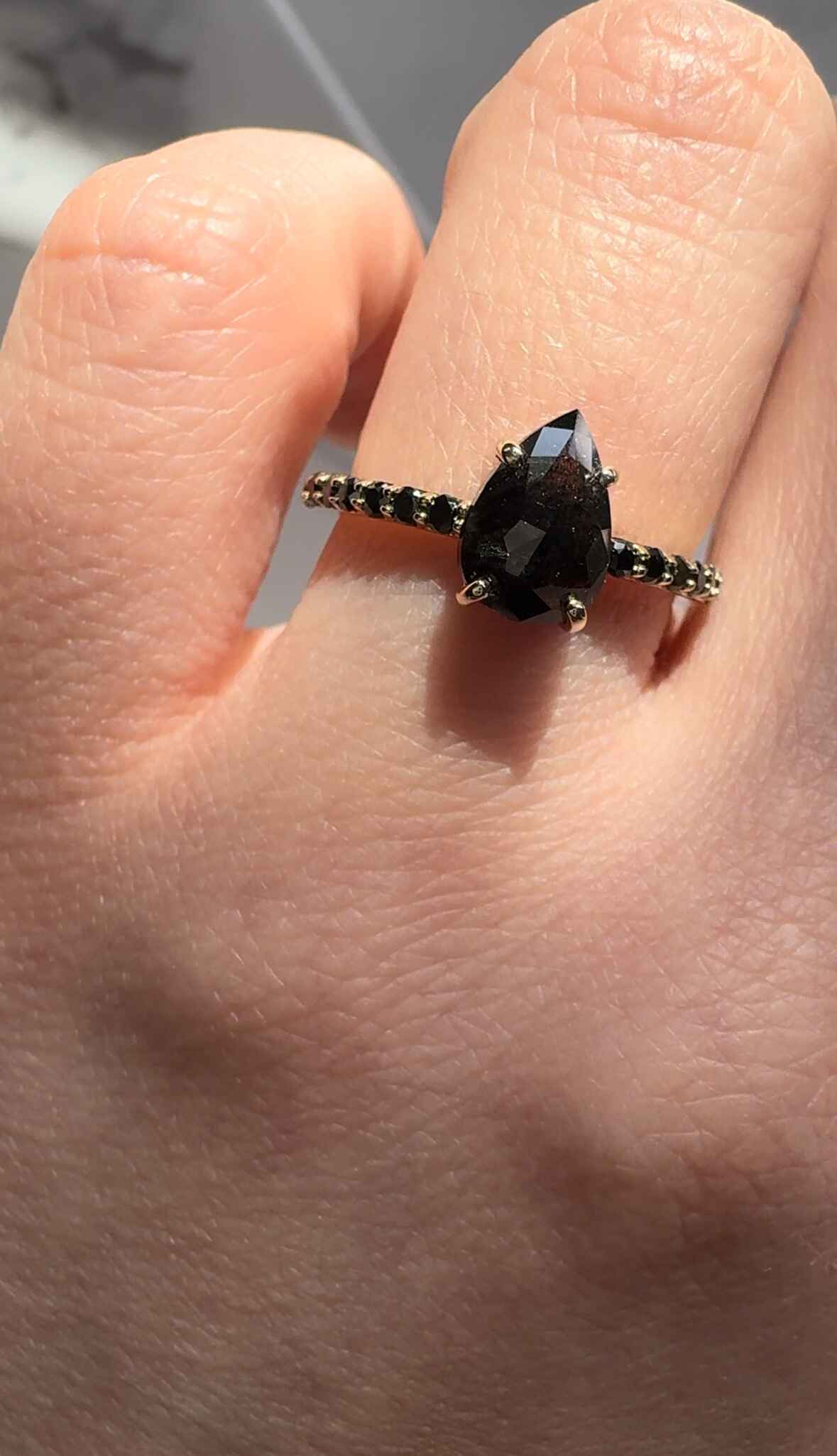 Custom Salt and Pepper Black Diamond Pear Engagement Ring