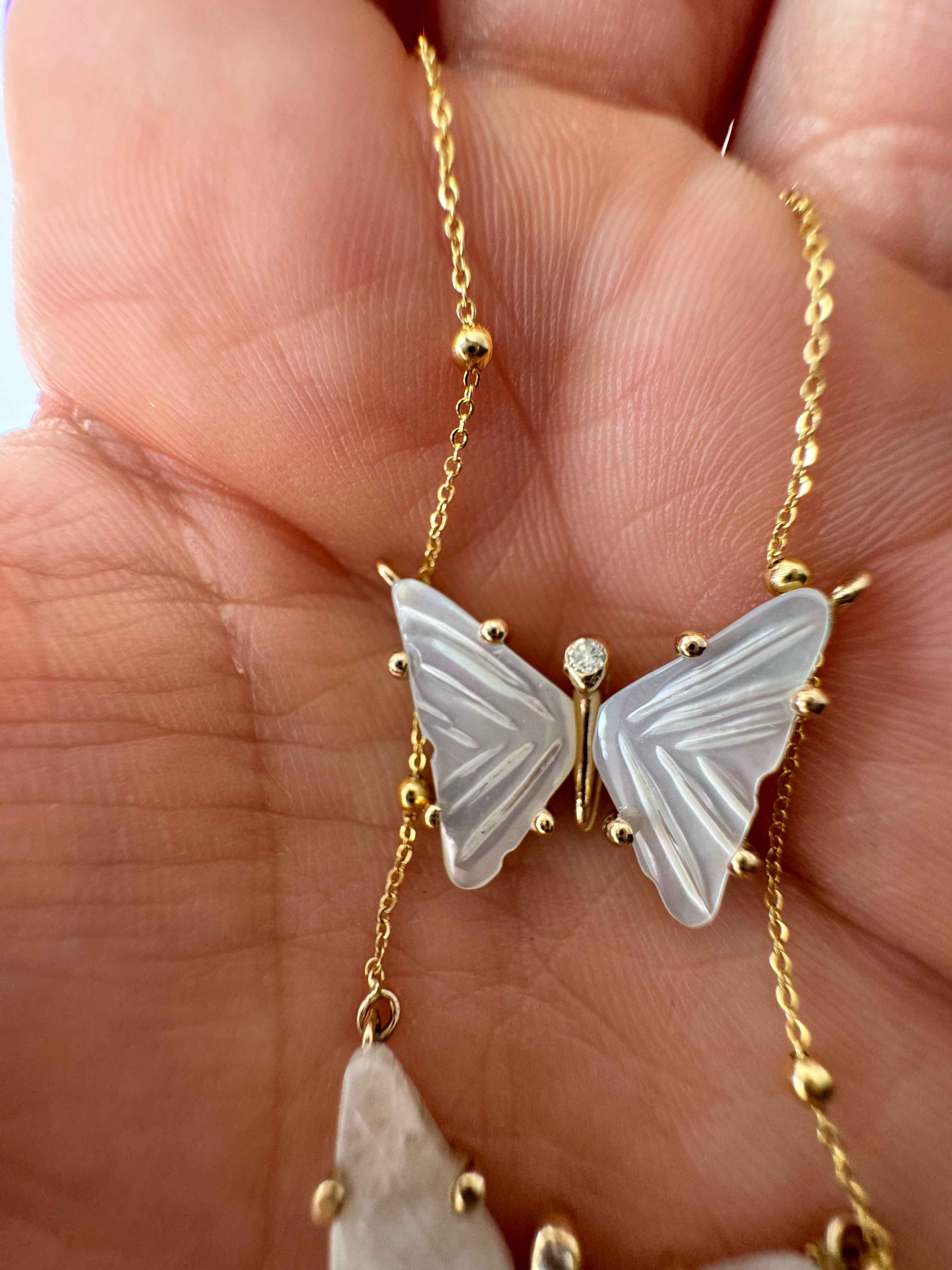 14k Gold Mother of Pearl Butterfly Necklace