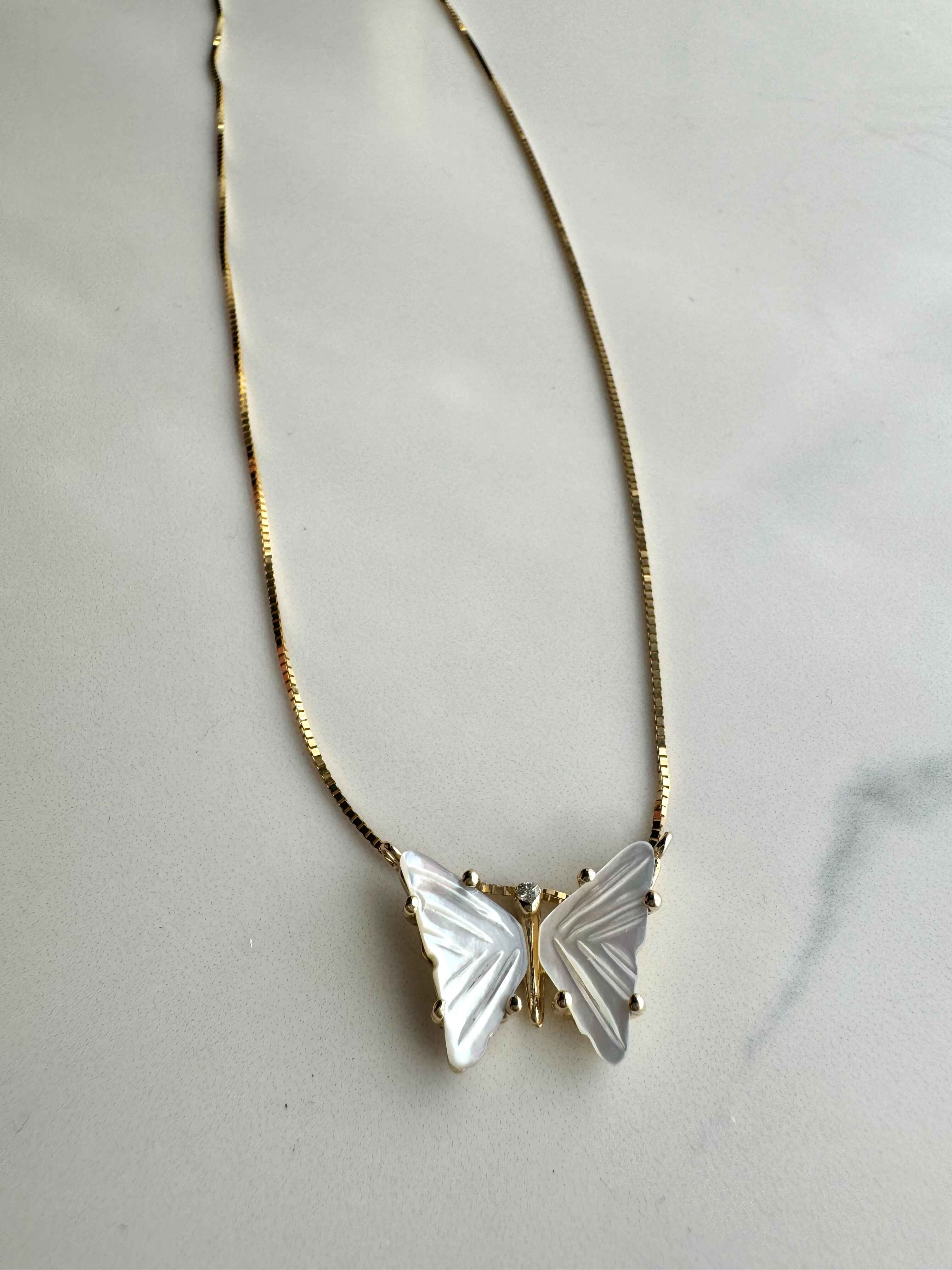 14k Gold Mother of Pearl Butterfly Necklace