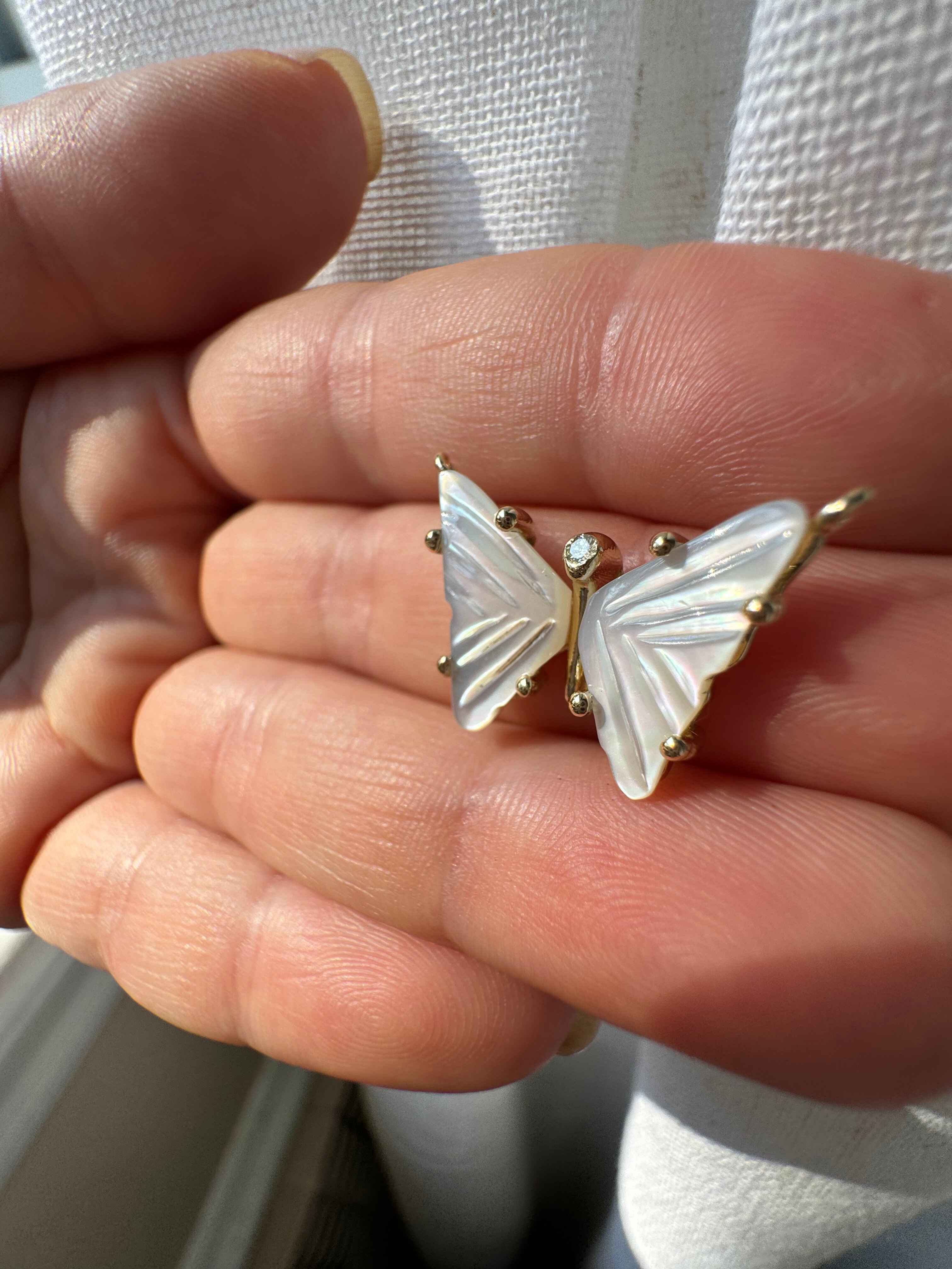 14k Gold Mother of Pearl Butterfly Necklace