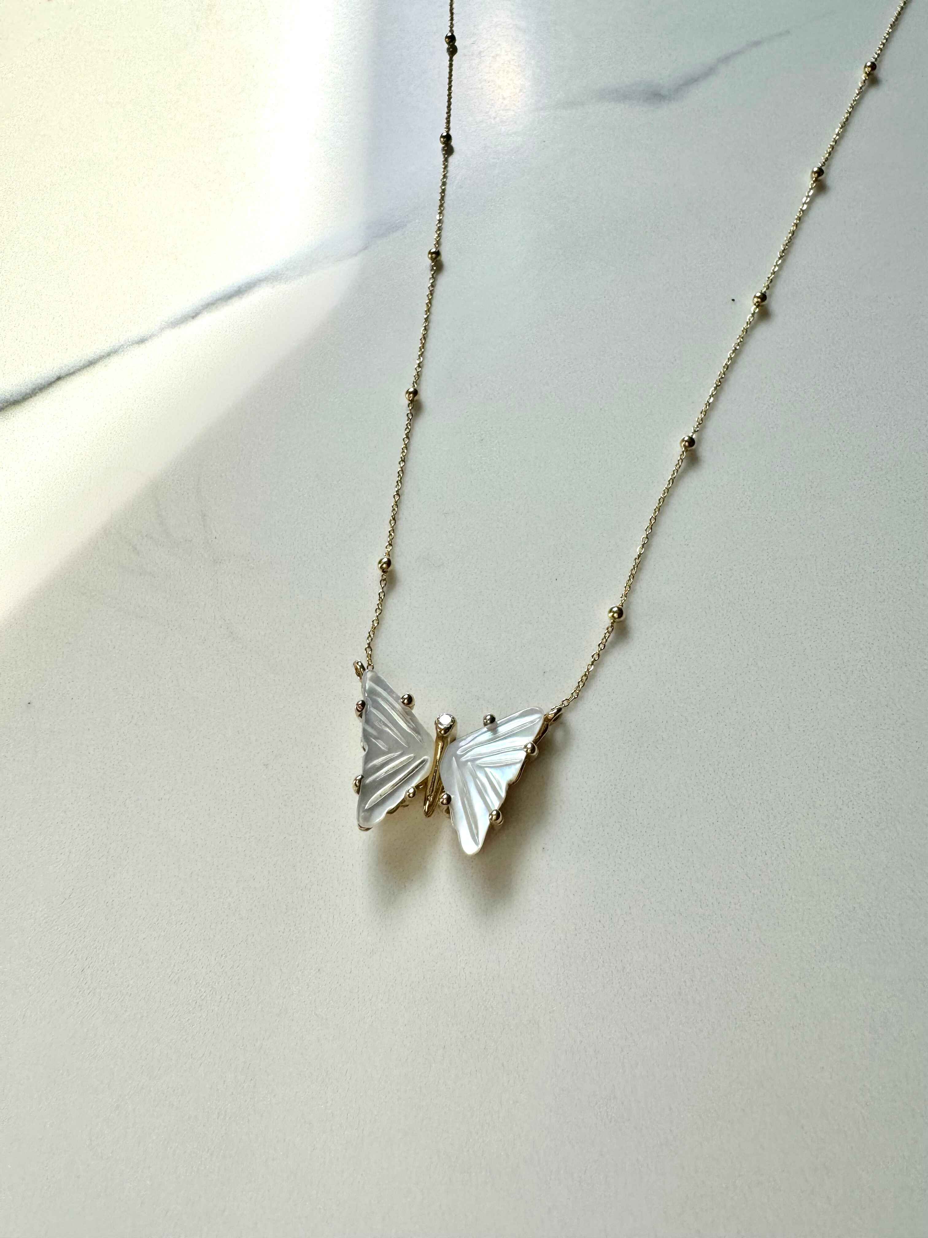 14k Gold Mother of Pearl Butterfly Necklace