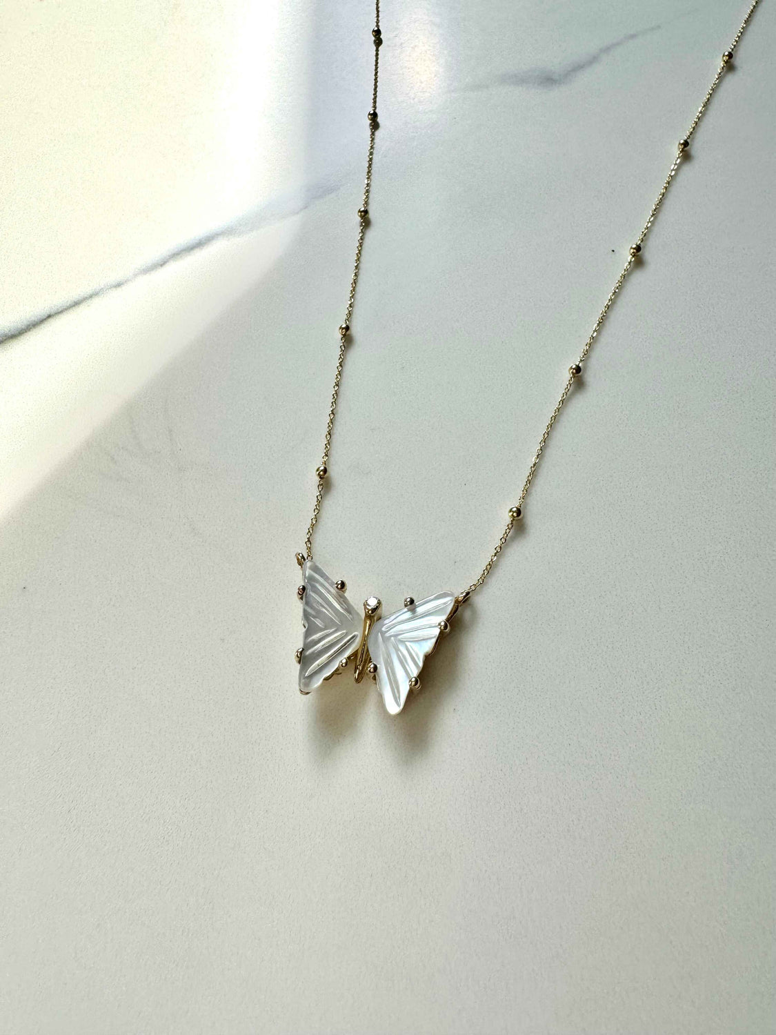 14k Gold Mother of Pearl Butterfly Necklace