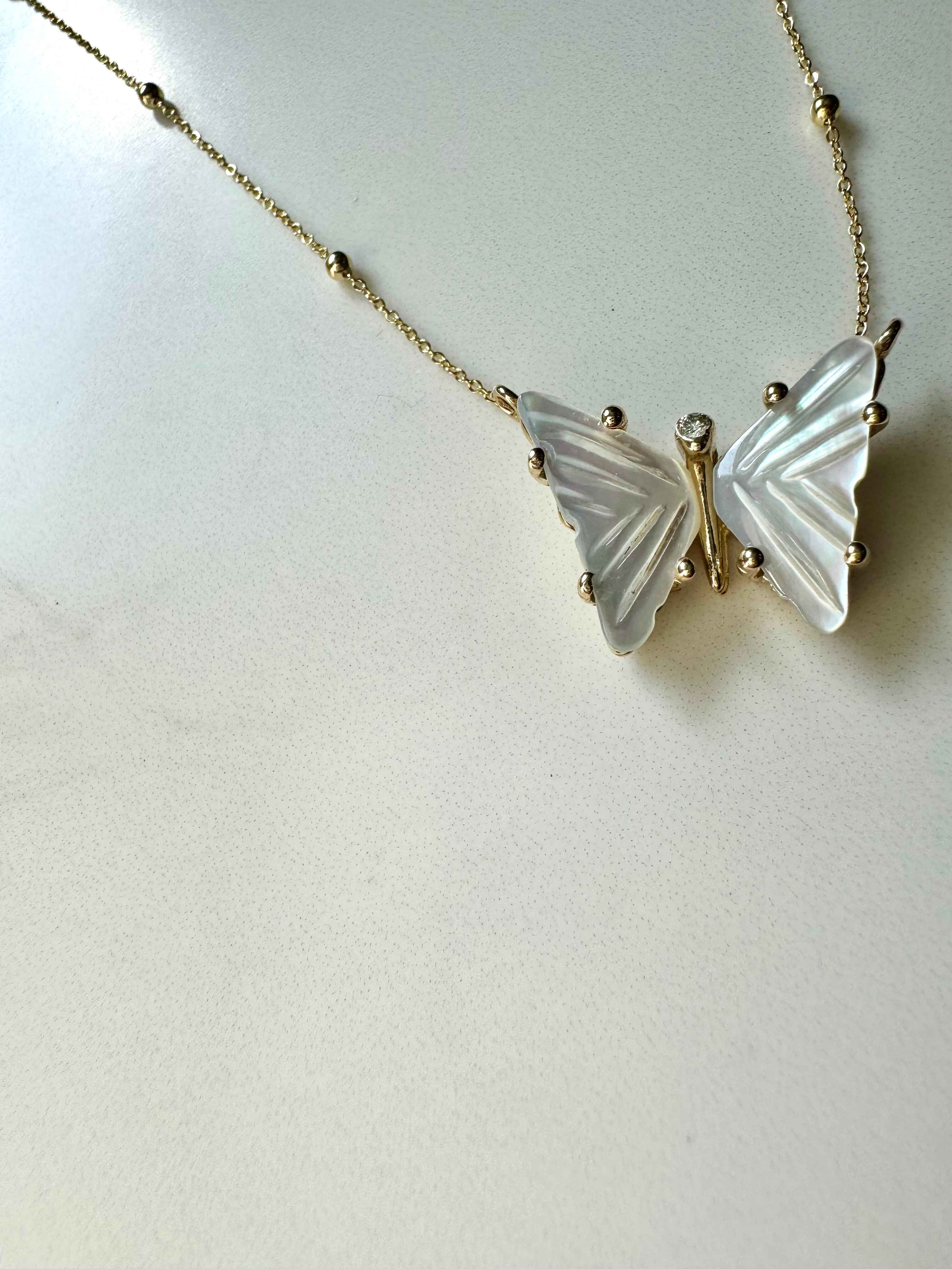 14k Gold Mother of Pearl Butterfly Necklace