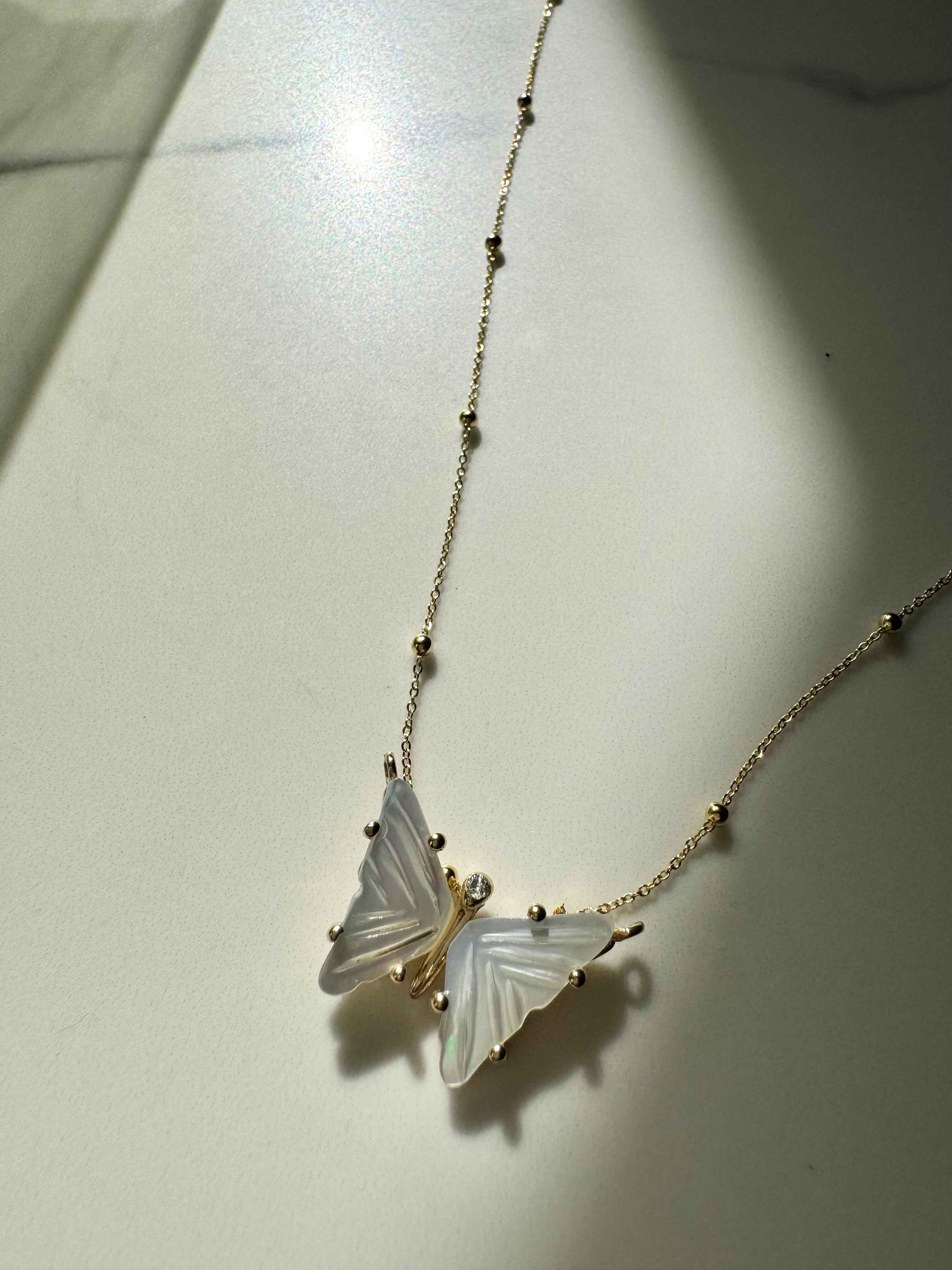 14k Gold Mother of Pearl Butterfly Necklace