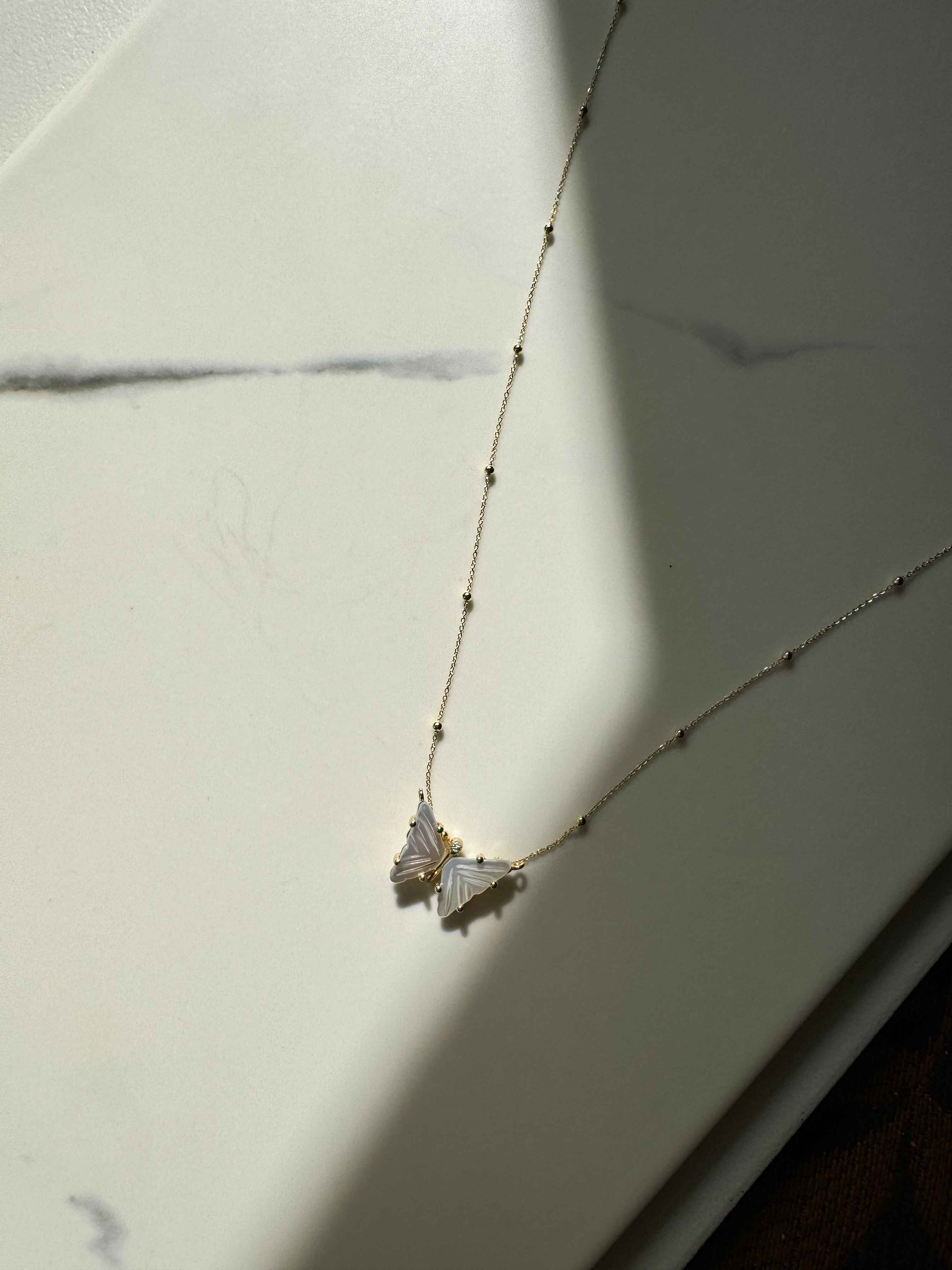14k Gold Mother of Pearl Butterfly Necklace