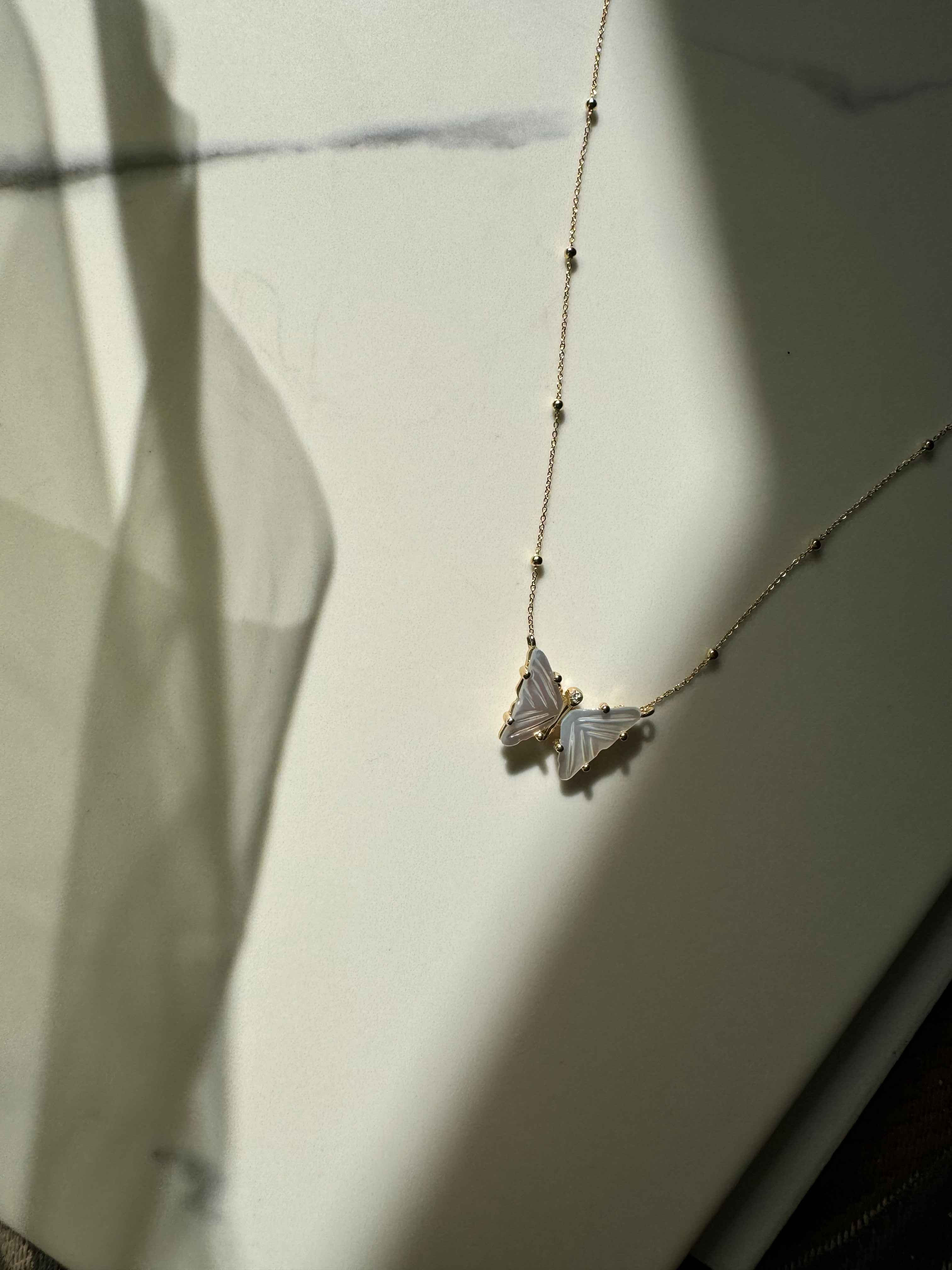 14k Gold Mother of Pearl Butterfly Necklace