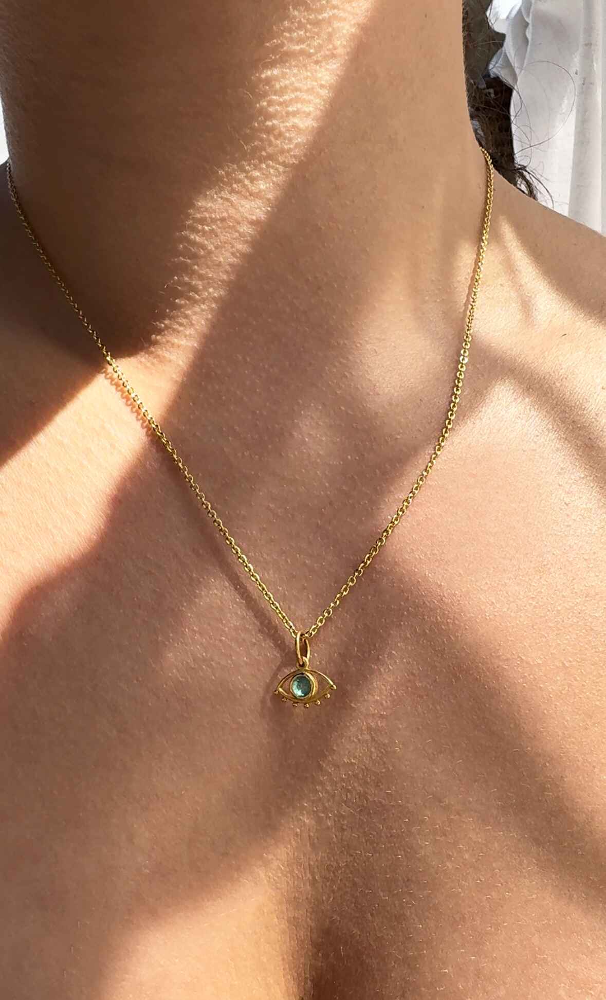 18k Gold Emerald Evil Eye Charm