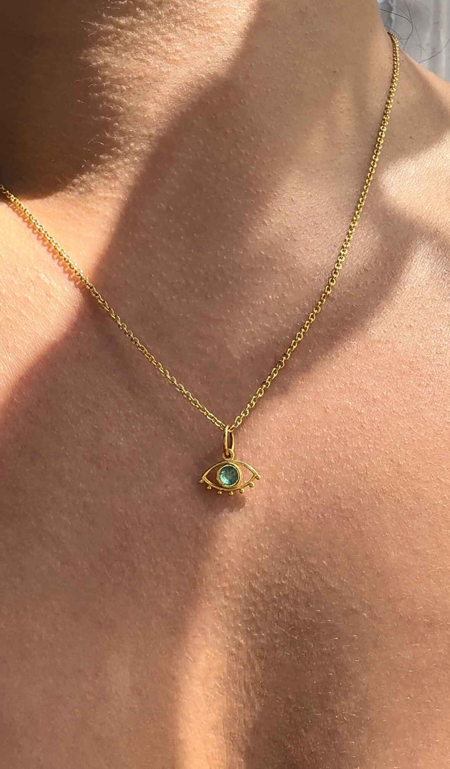 18k Gold Emerald Evil Eye Charm