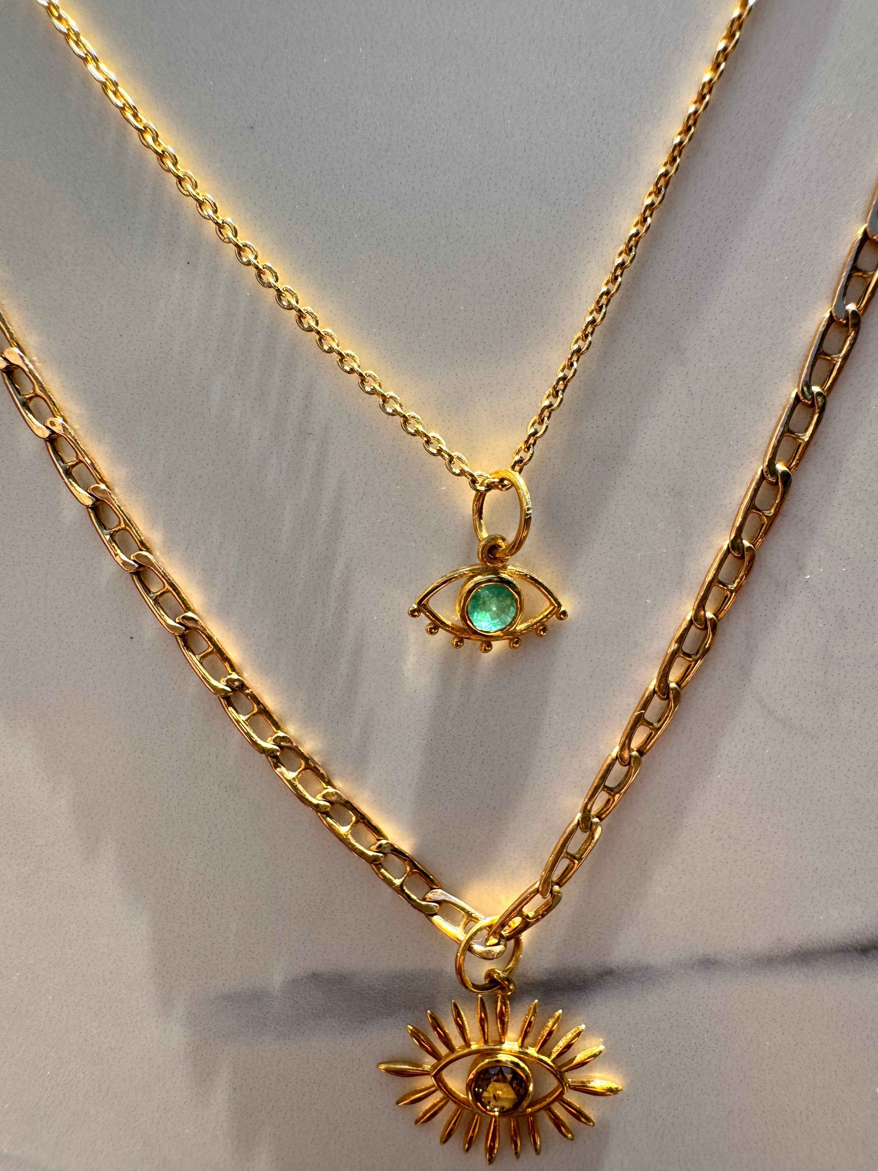 18k Gold Emerald Evil Eye Charm