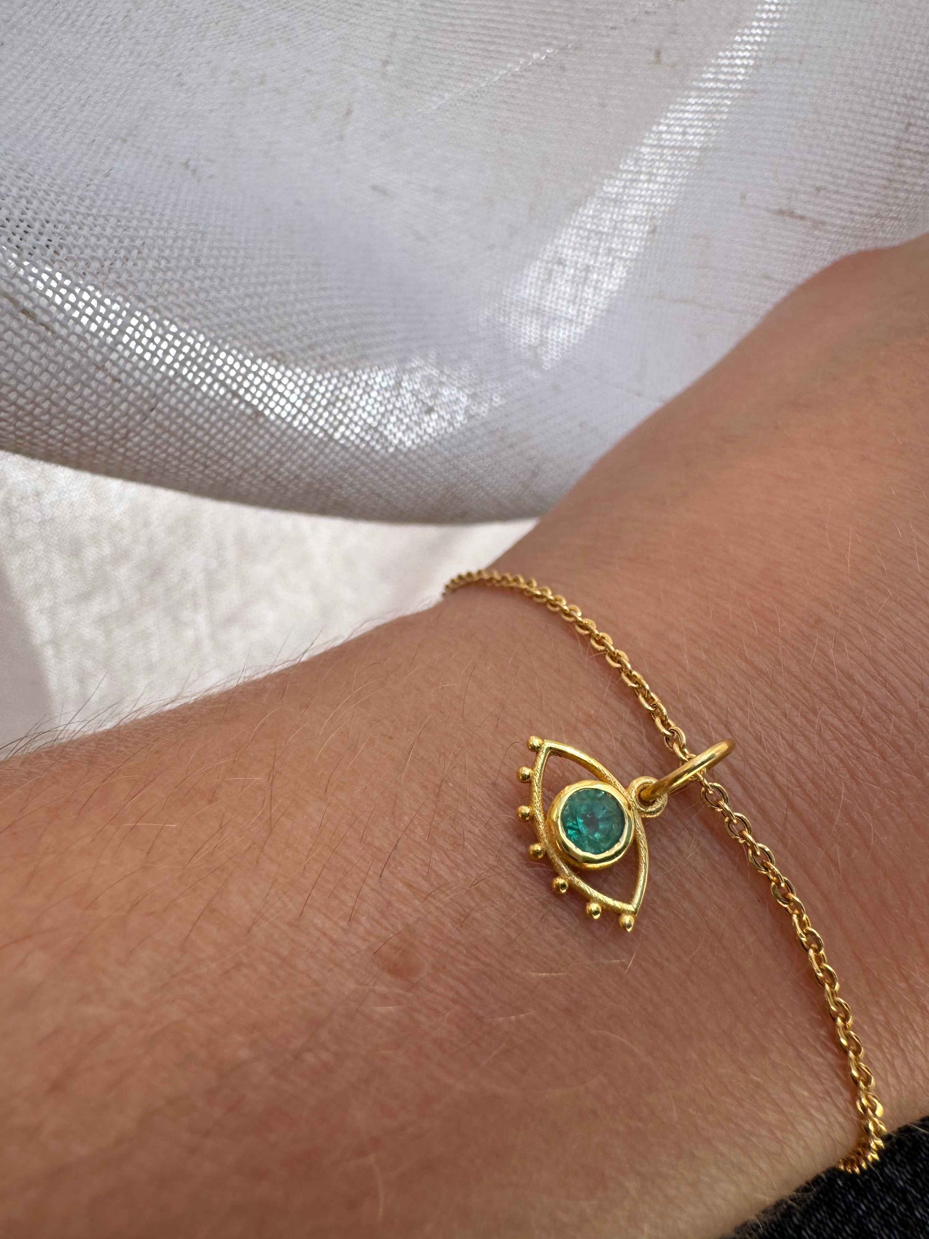 18k Gold Emerald Evil Eye Charm